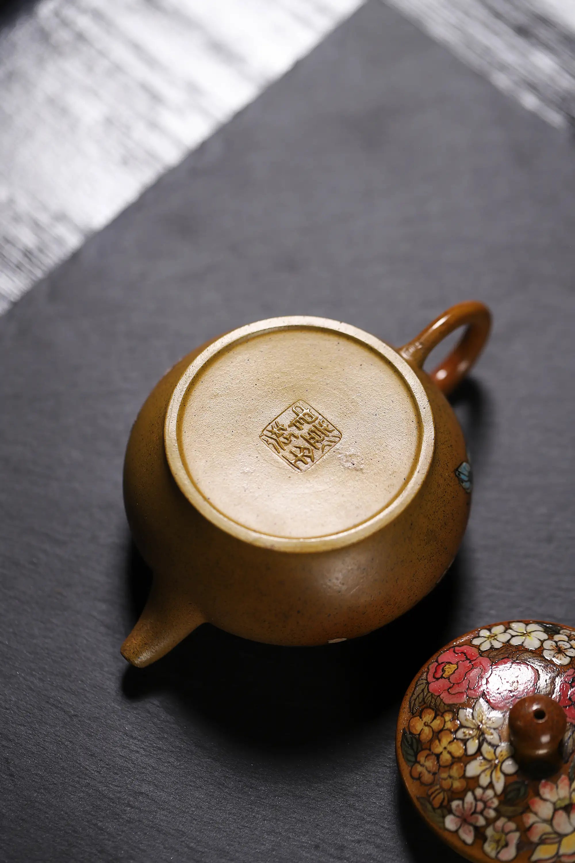 Peony & Butterfly Painting Fully Handmade Golden Duan Clay Yixing Teapot