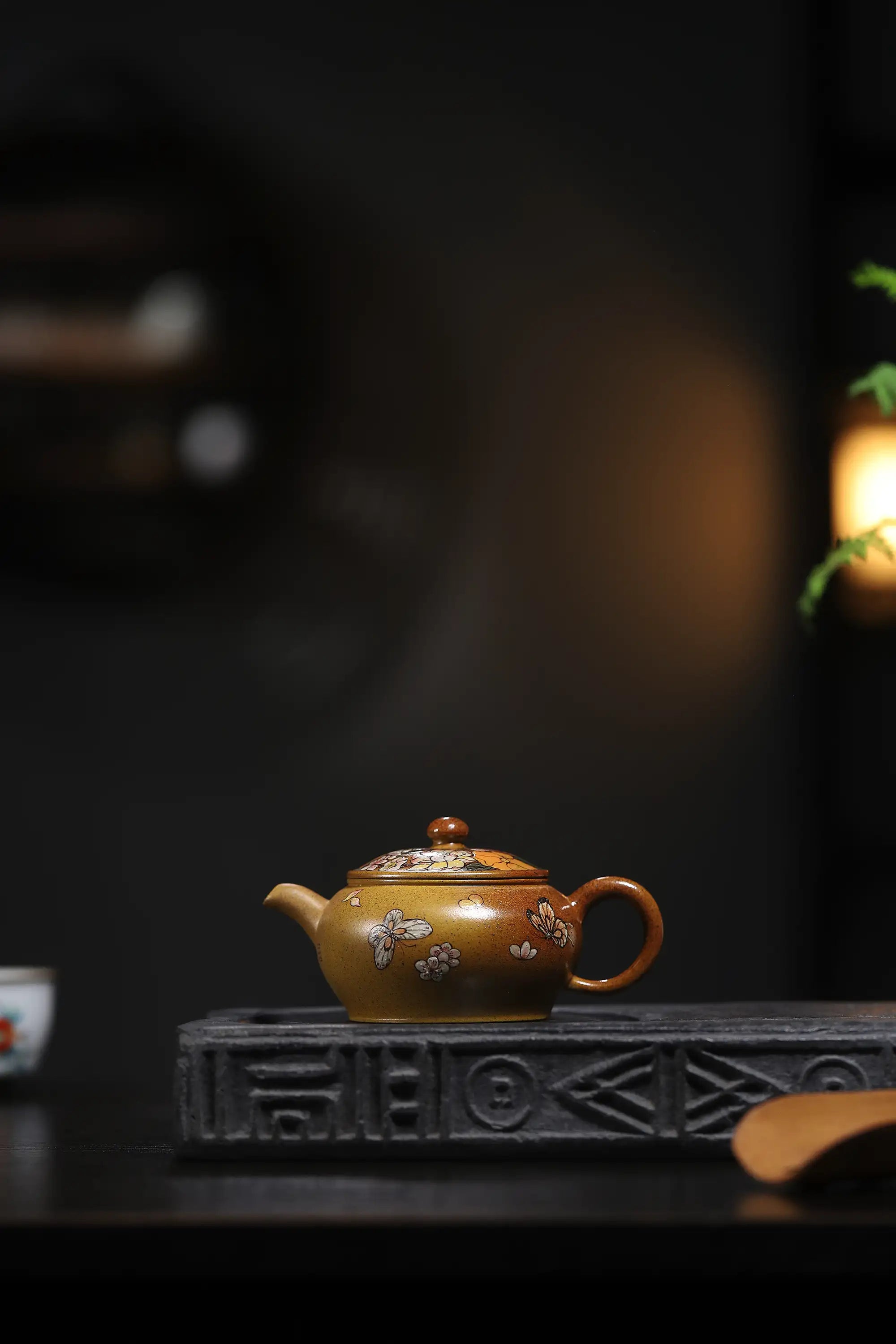 Peony & Butterfly Painting Fully Handmade Golden Duan Clay Yixing Teapot