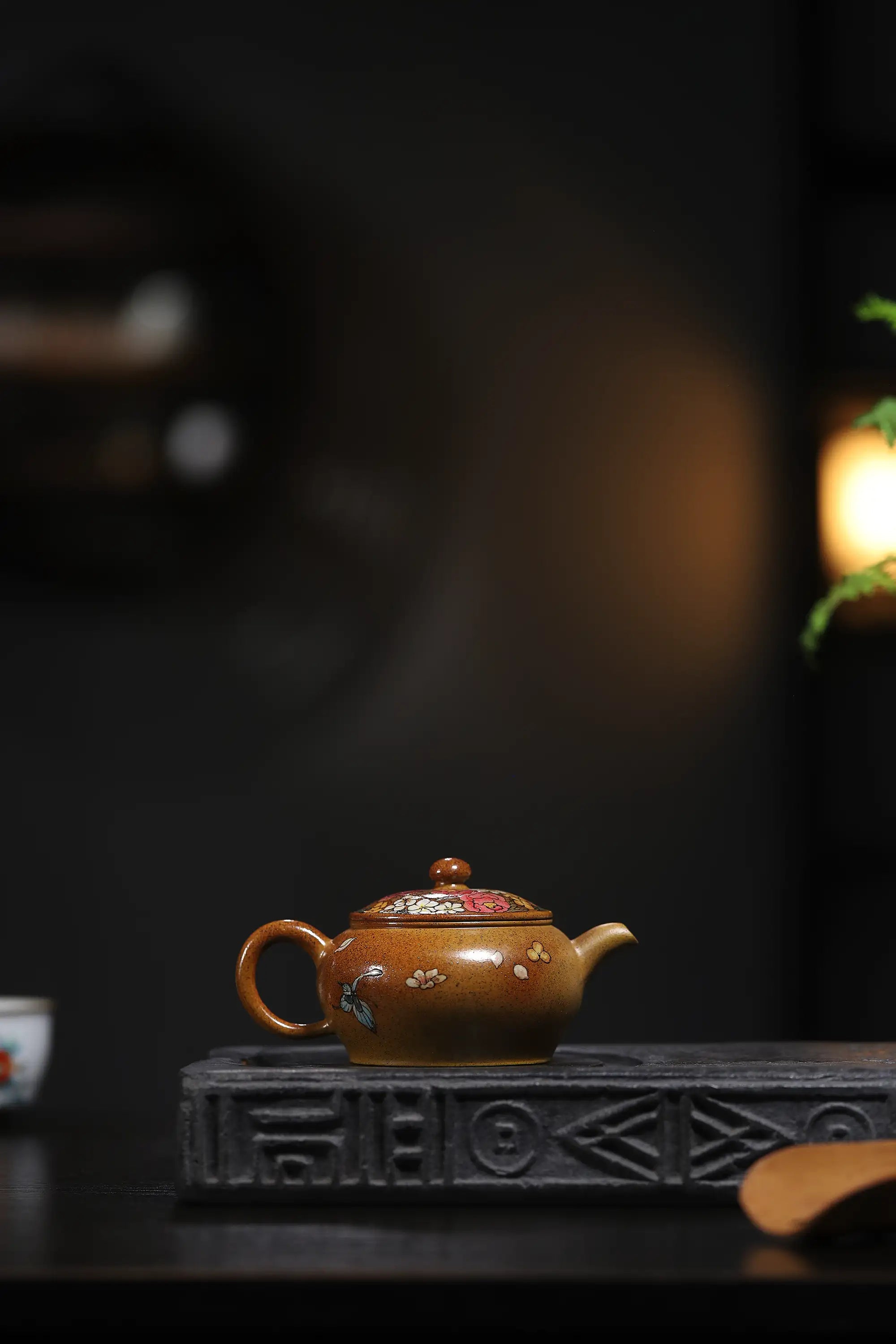 Peony & Butterfly Painting Fully Handmade Golden Duan Clay Yixing Teapot