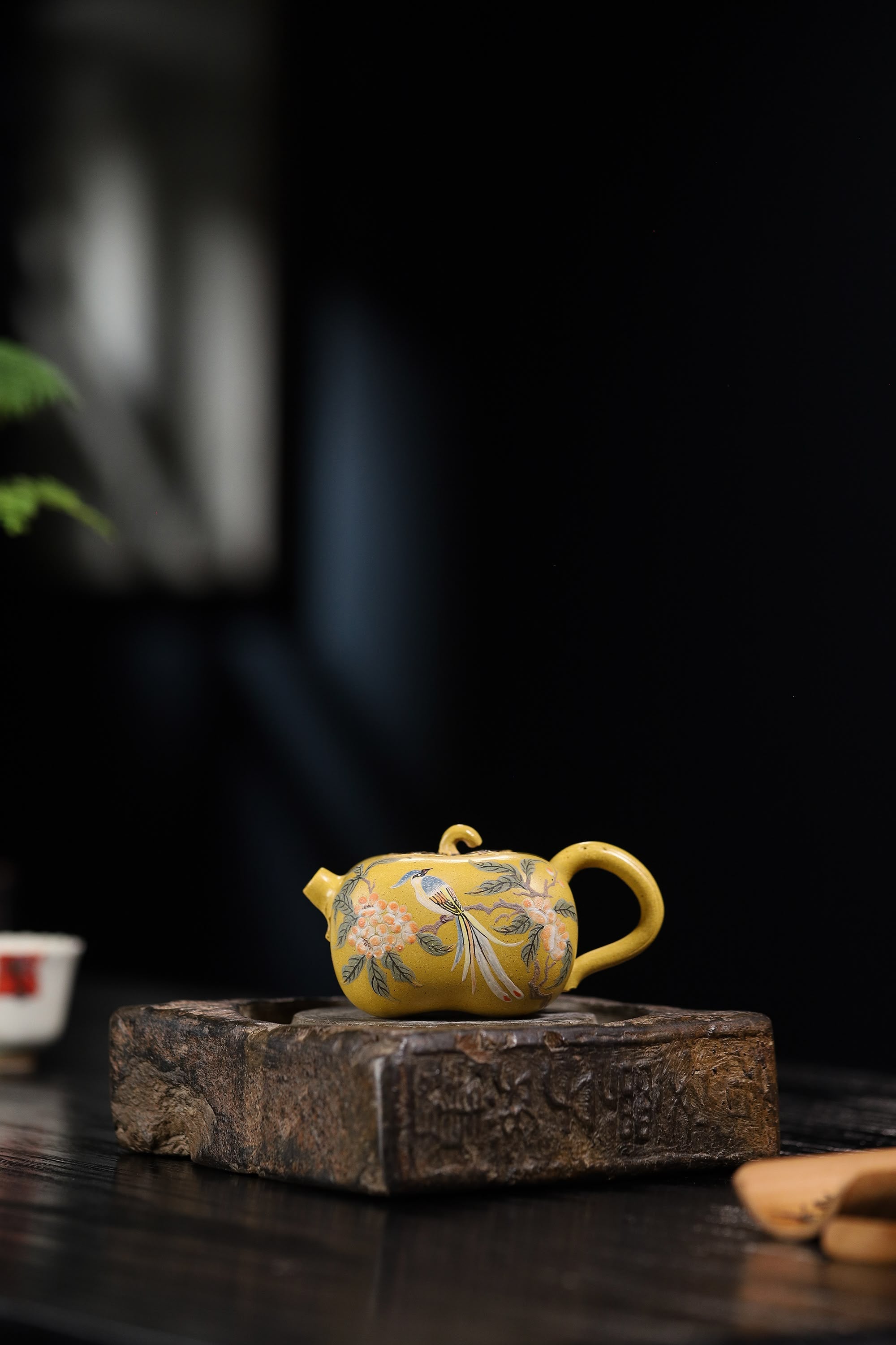 Persimmon-Shaped and Painted with Flowers and Birds Teapot Fully Handcrafted With Yixing  Golden Duanni Clay