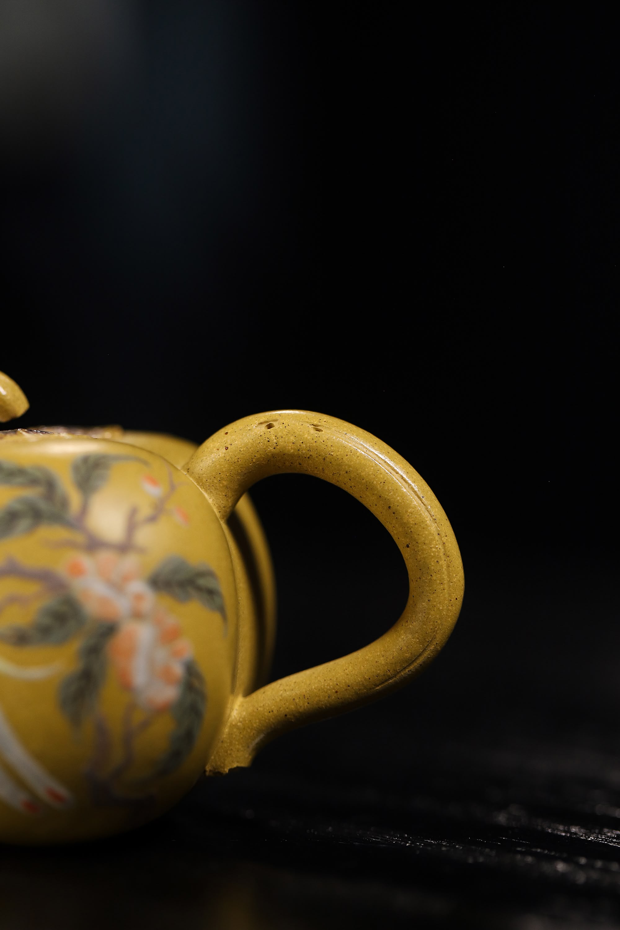 Persimmon-Shaped and Painted with Flowers and Birds Teapot Fully Handcrafted With Yixing  Golden Duanni Clay