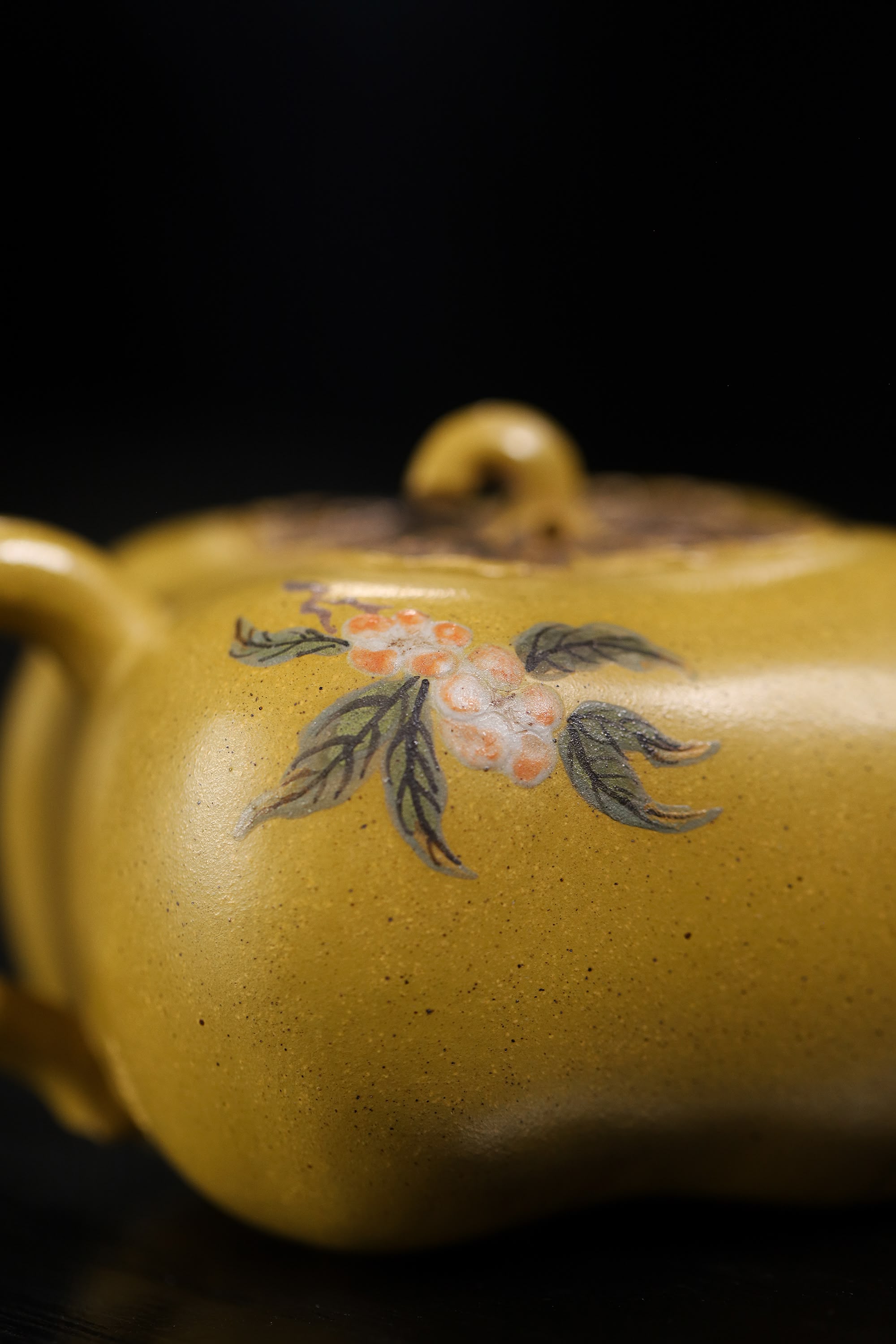 Persimmon-Shaped and Painted with Flowers and Birds Teapot Fully Handcrafted With Yixing  Golden Duanni Clay