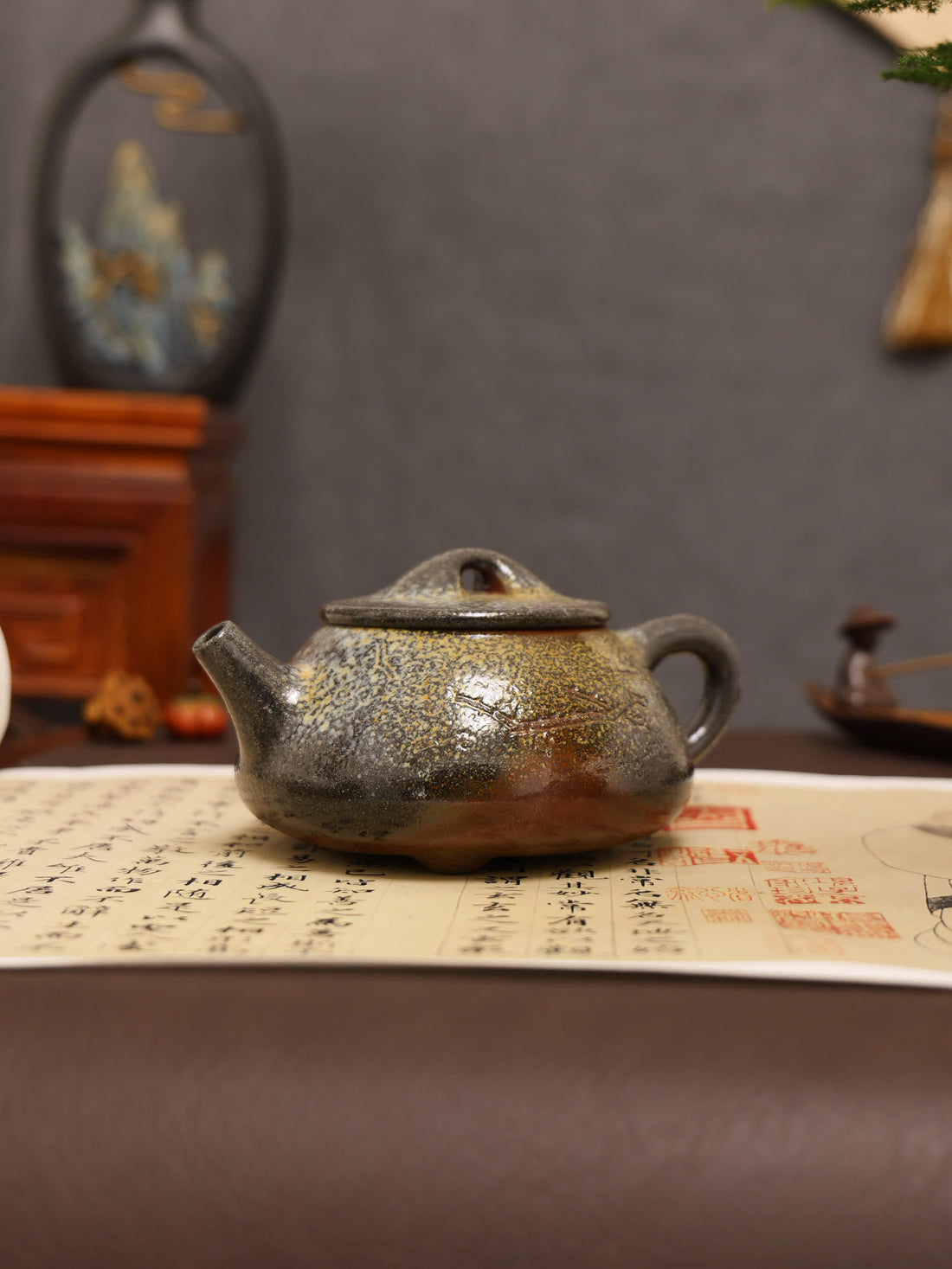 Plum Blossom Carving Fully Handmade Purple Clay 'Jingzhou Shi Piao' Yixing Teapot