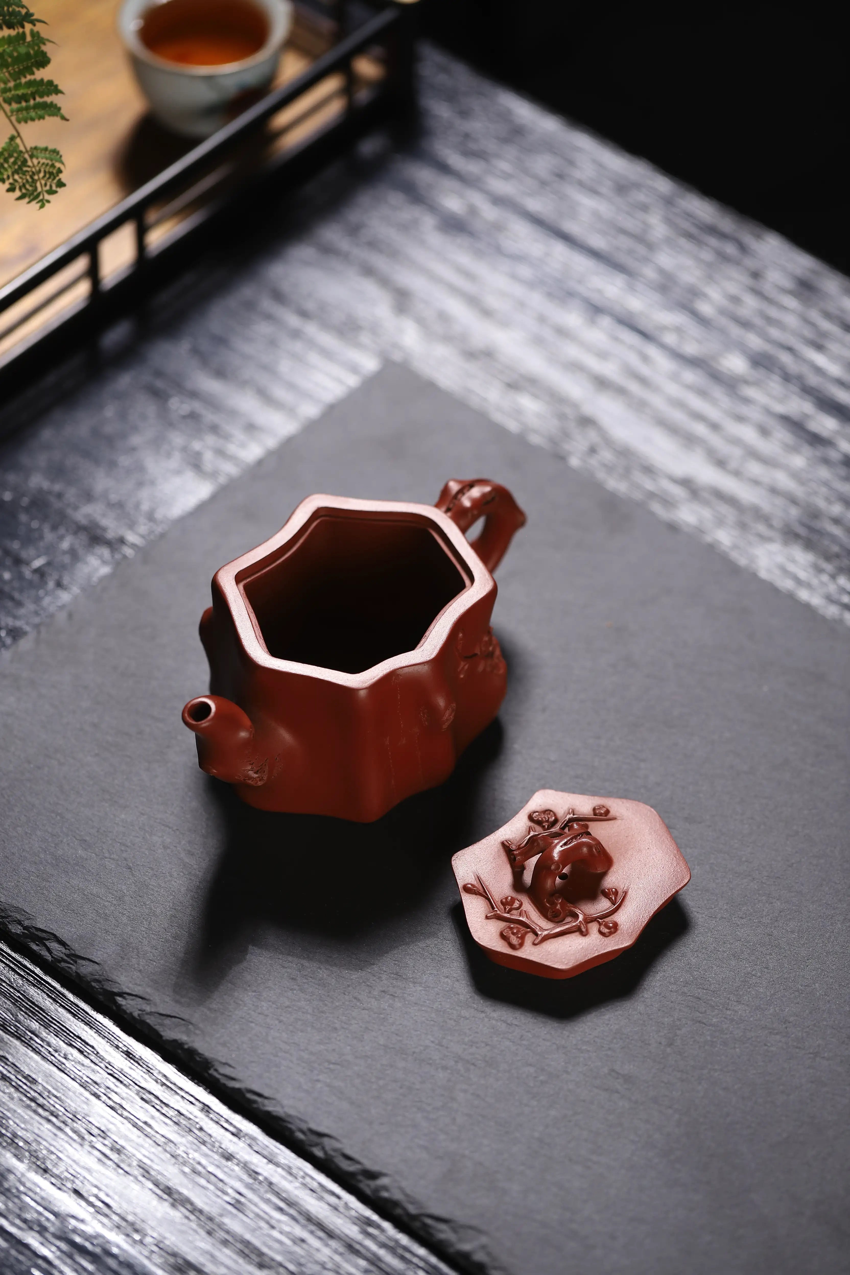 Plum Blossom Engraving Fully Handmade Zhu Ni Clay 'Mei Zhuang' Yixing Teapot