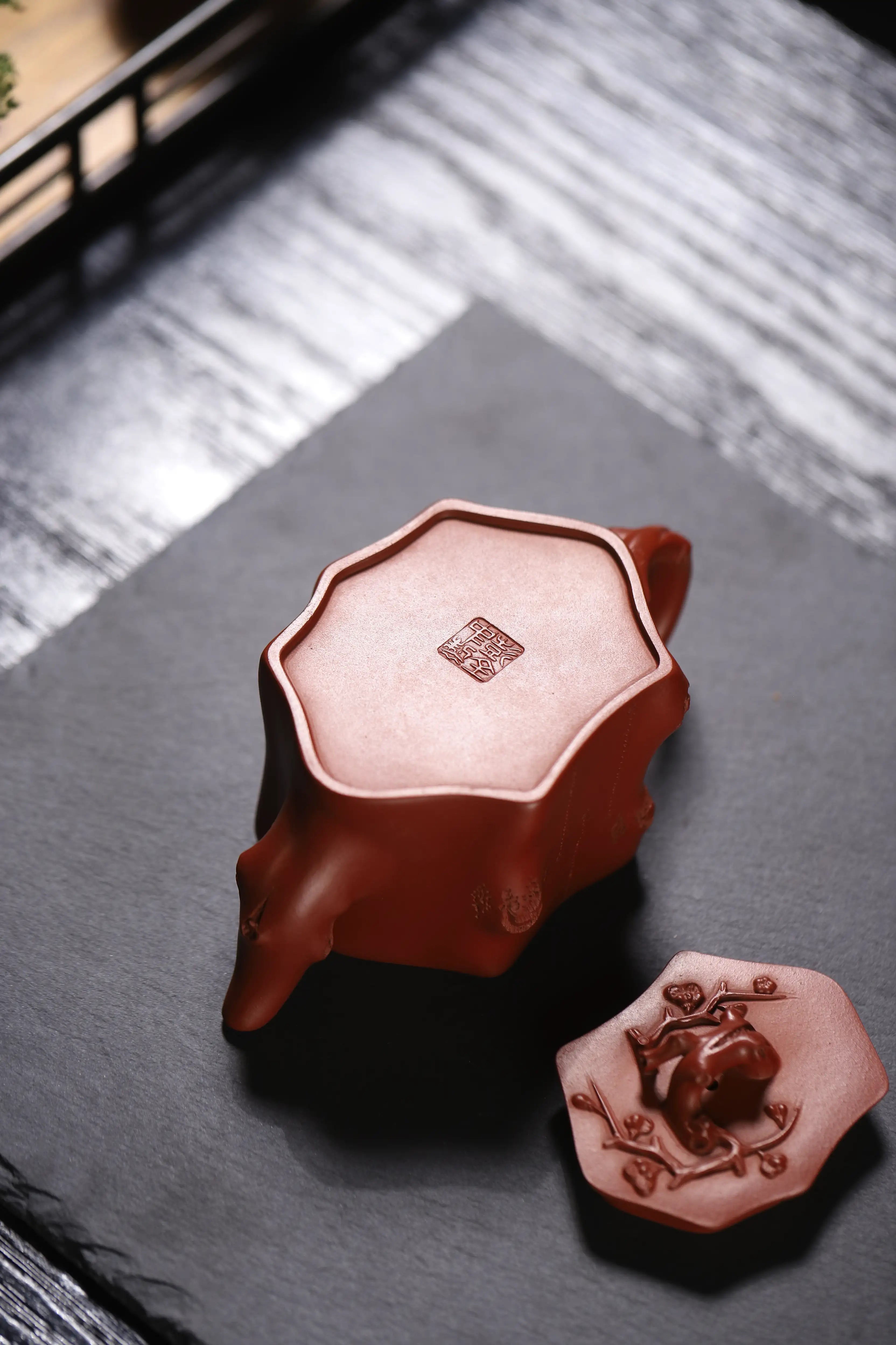 Plum Blossom Engraving Fully Handmade Zhu Ni Clay 'Mei Zhuang' Yixing Teapot