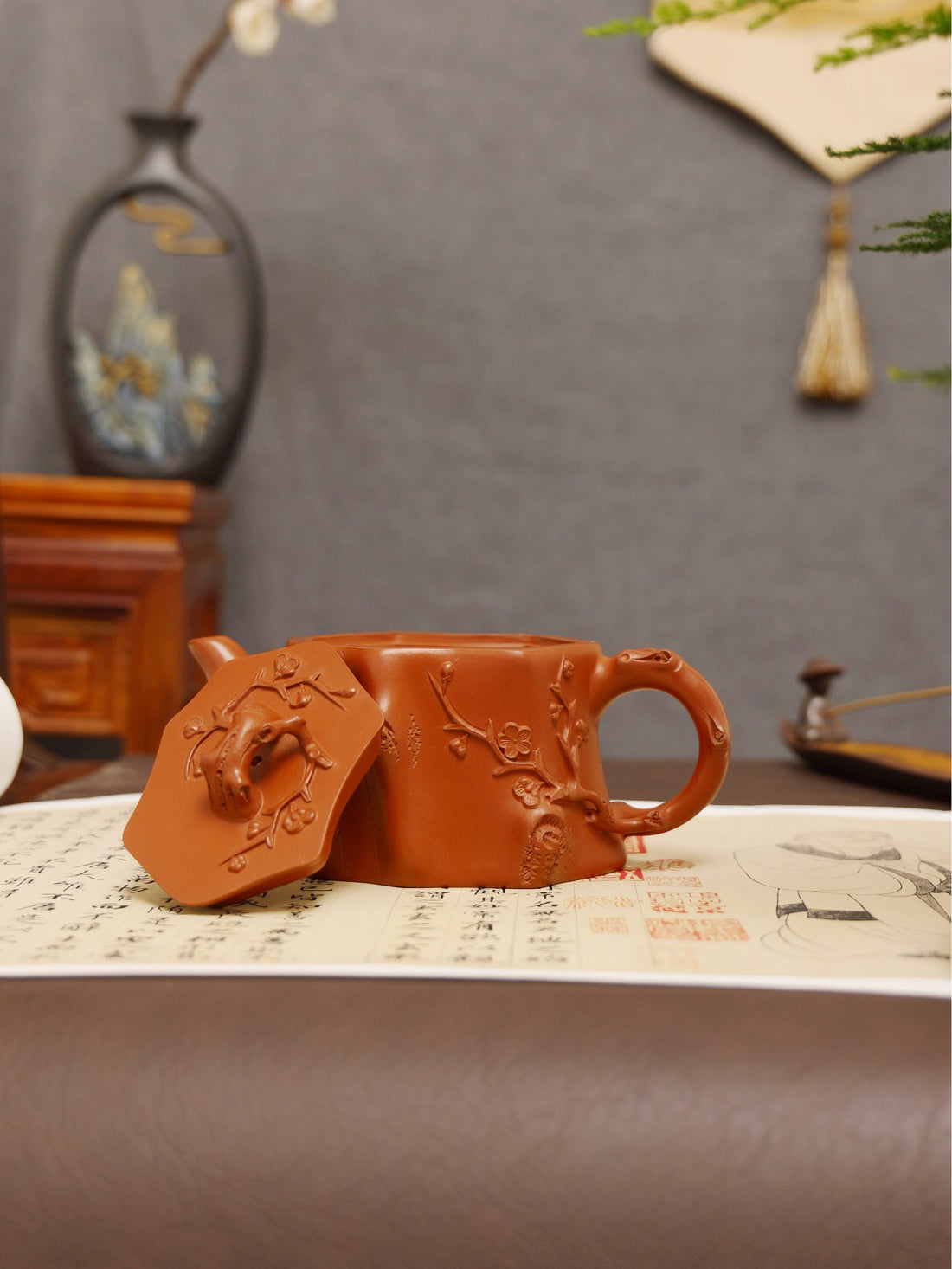 Plum Stump Teapot Fully Handcrafted With Red Clay