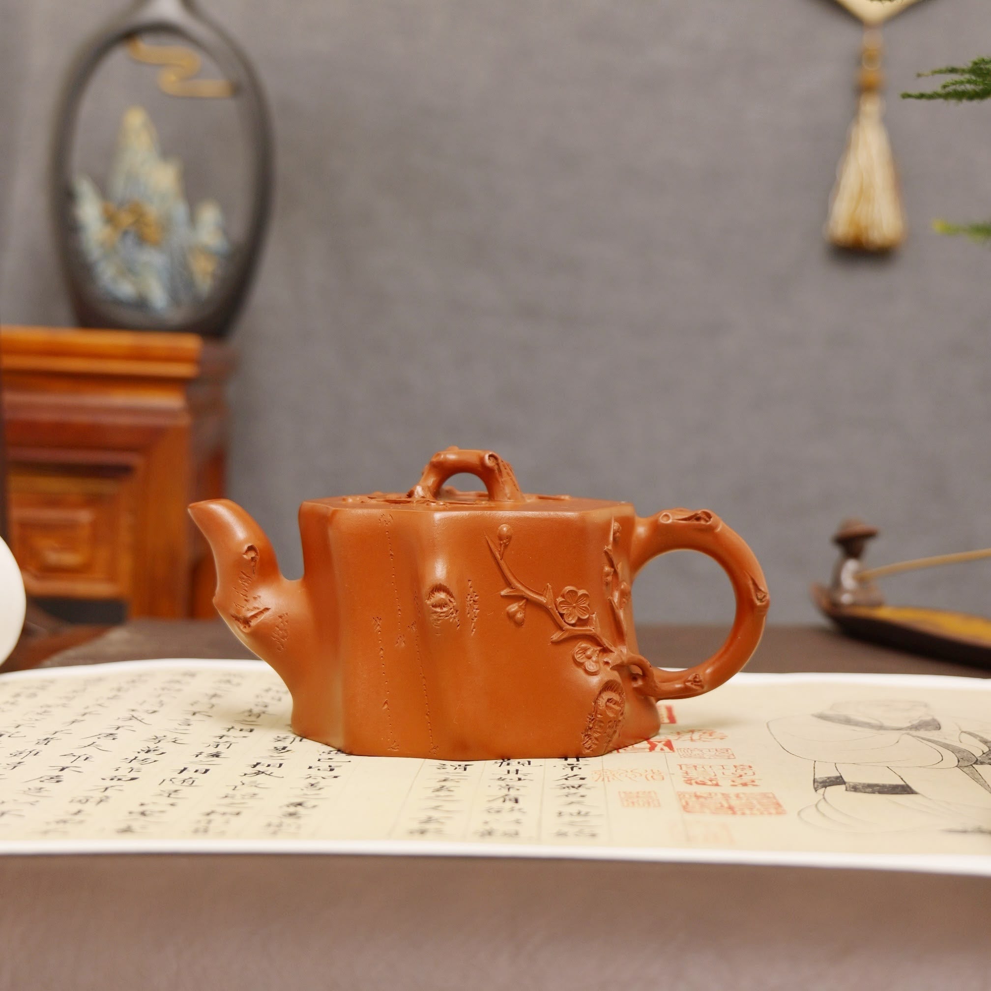 Plum Stump Teapot Fully Handcrafted With Red Clay