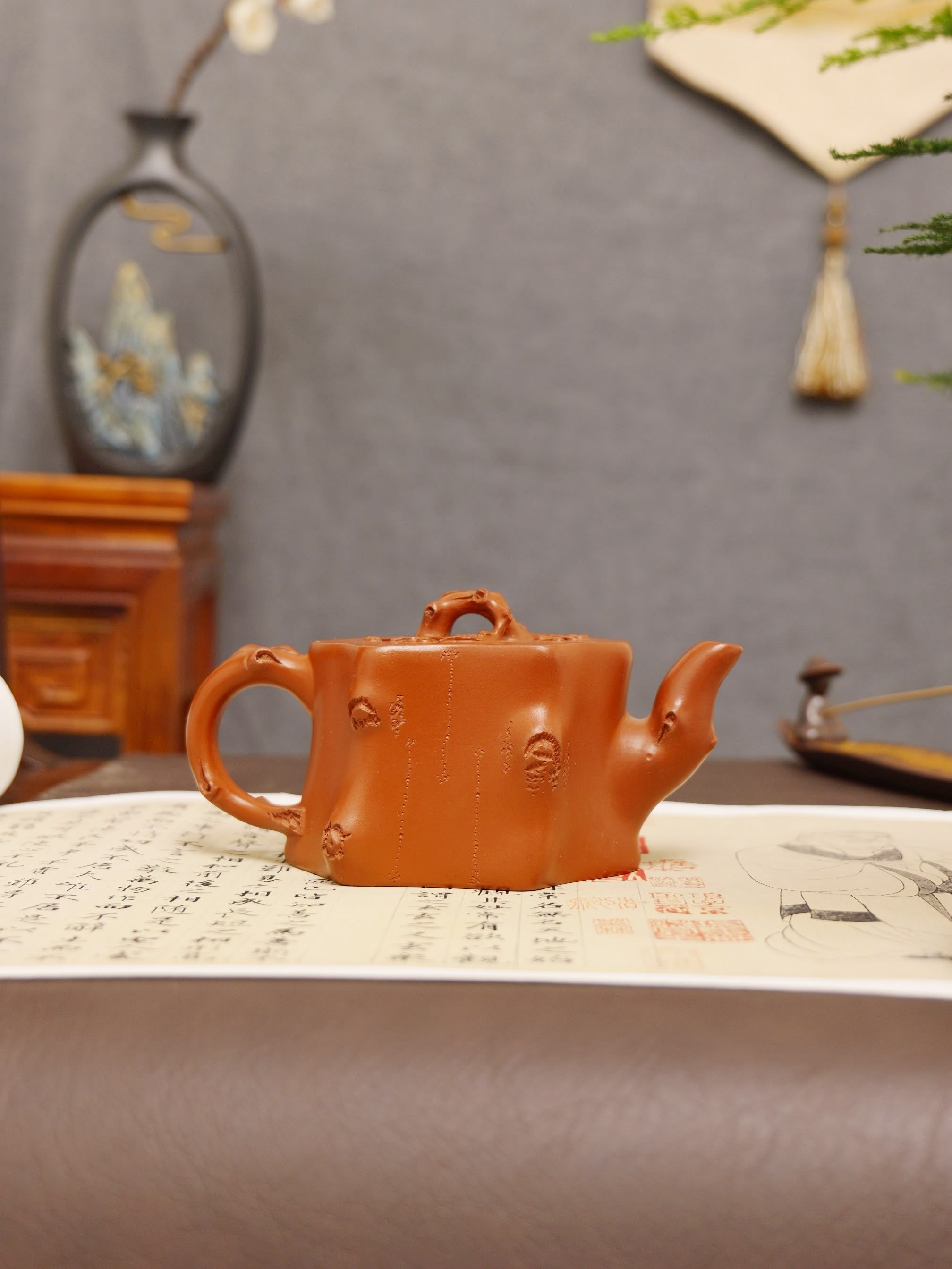 Plum Stump Teapot Fully Handcrafted With Red Clay