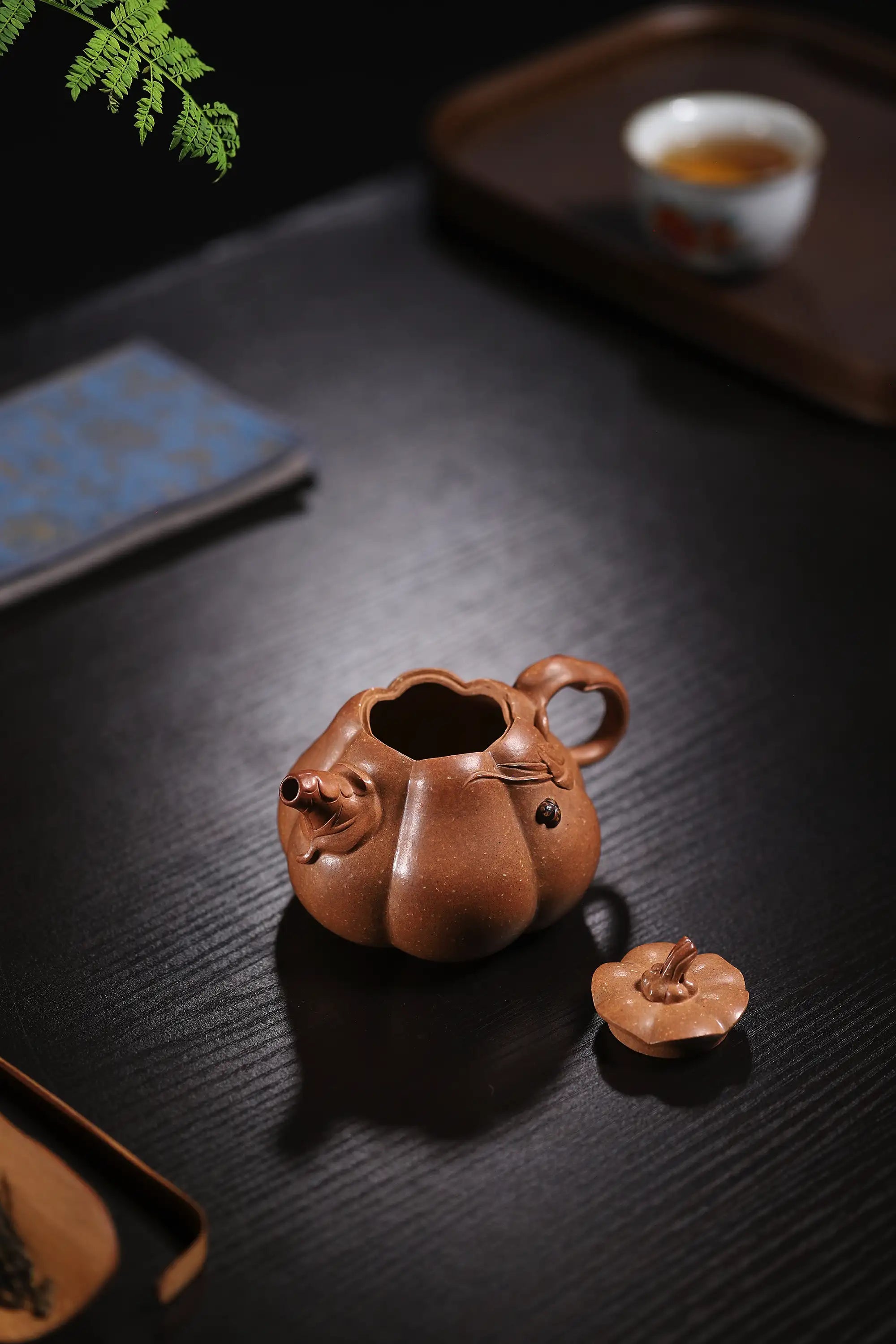 Pumpkin Ribbed Pattern Fully Handmade Flocculent Golden Duan Clay Yixing Teapot