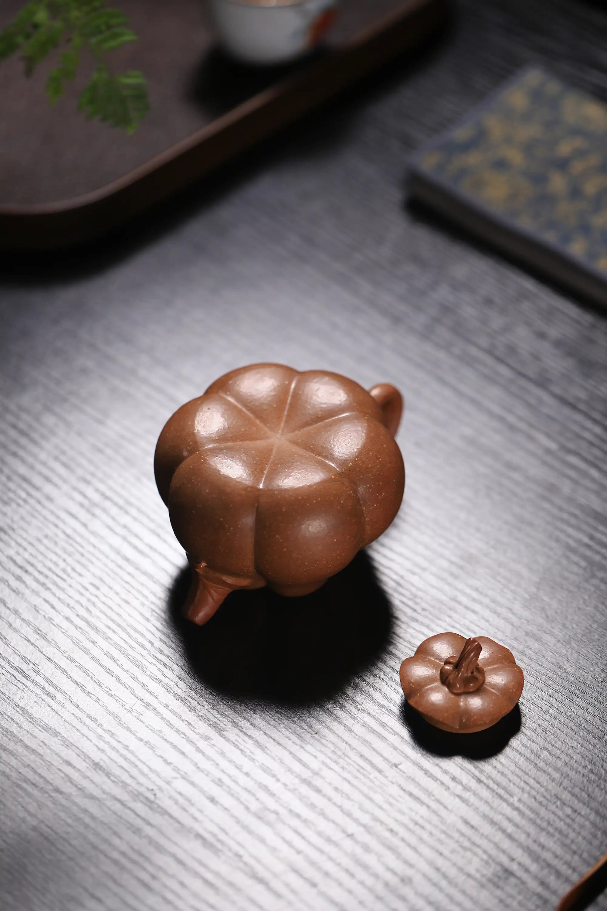 Pumpkin Ribbed Pattern Fully Handmade Flocculent Golden Duan Clay Yixing Teapot
