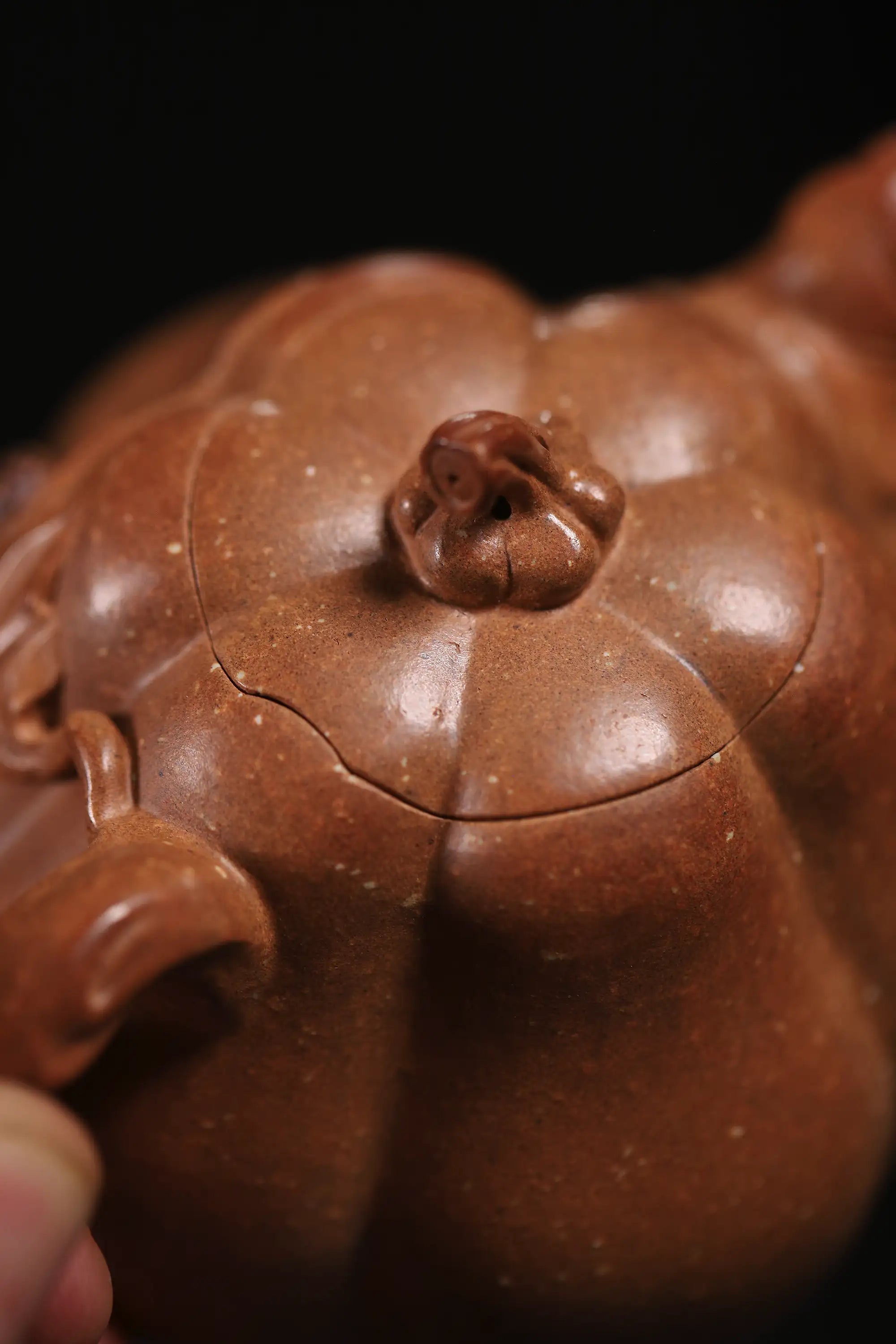 Pumpkin Ribbed Pattern Fully Handmade Flocculent Golden Duan Clay Yixing Teapot