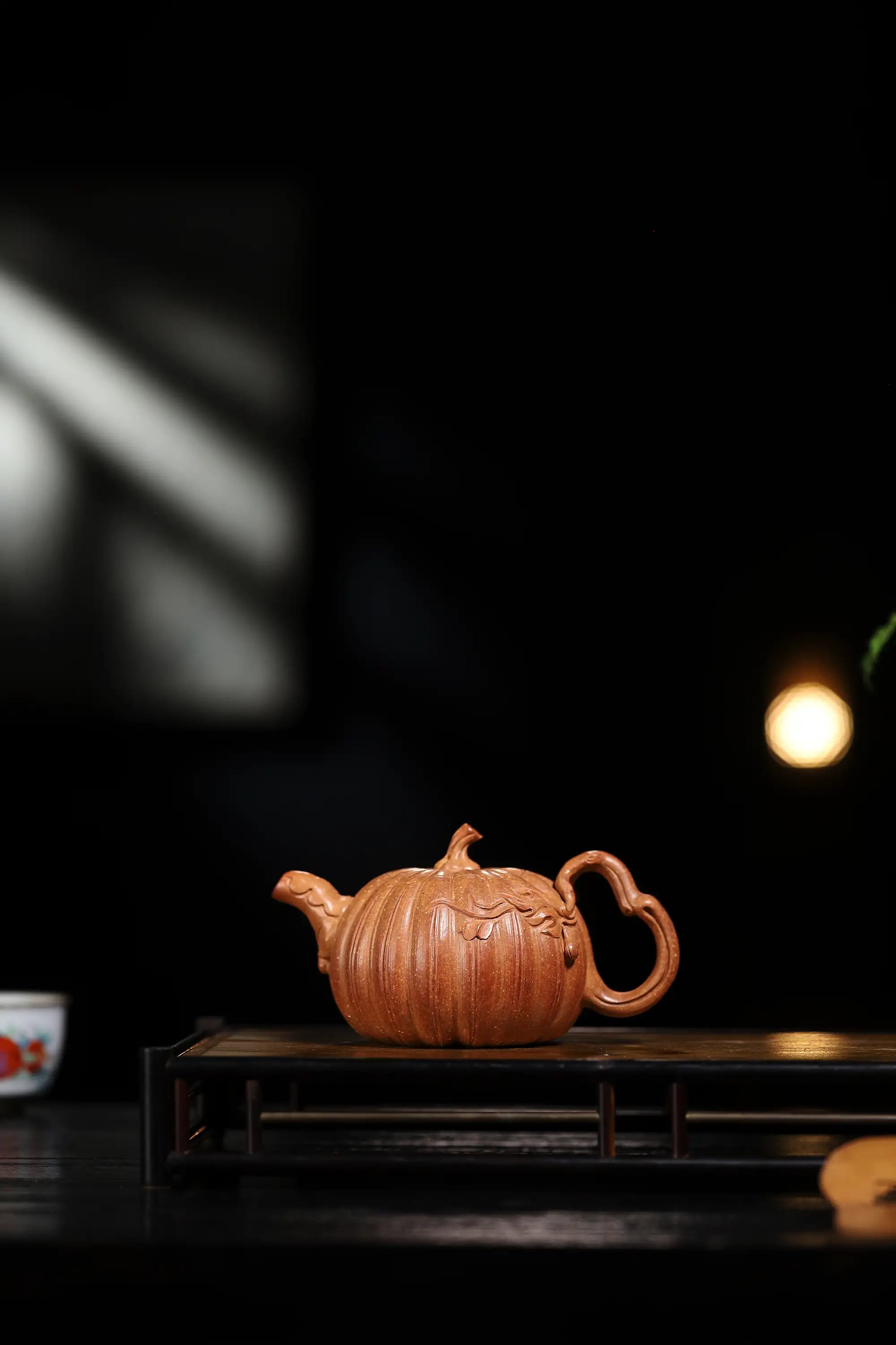 Pumpkin Ribbed Pattern Fully Handmade Flocculent Golden Duan Clay Yixing Teapot