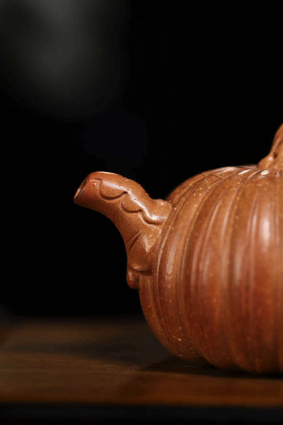 Pumpkin Ribbed Pattern Fully Handmade Flocculent Golden Duan Clay Yixing Teapot