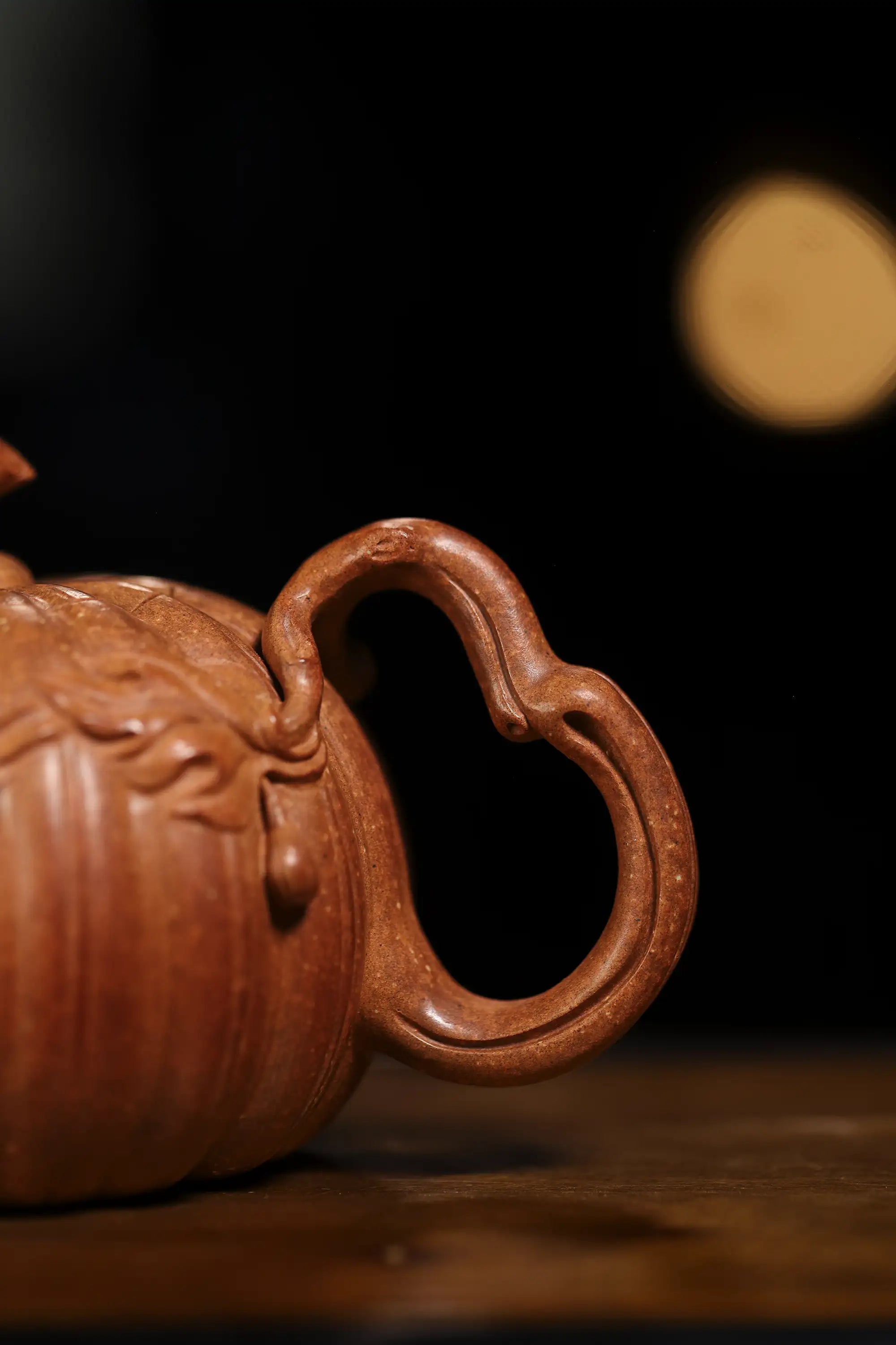 Pumpkin Ribbed Pattern Fully Handmade Flocculent Golden Duan Clay Yixing Teapot