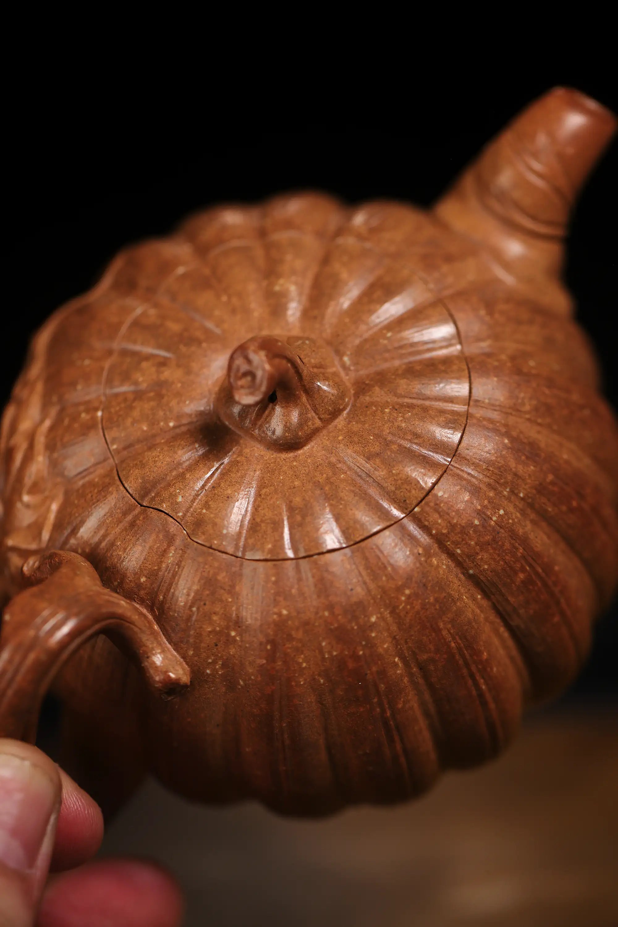 Pumpkin Ribbed Pattern Fully Handmade Flocculent Golden Duan Clay Yixing Teapot