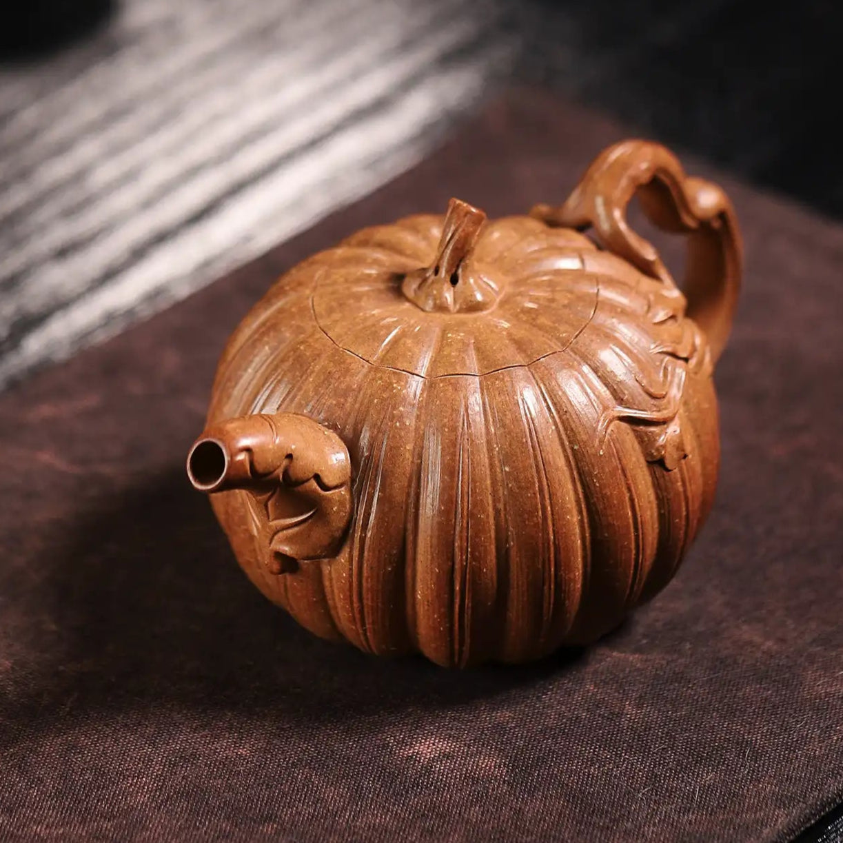 Pumpkin Ribbed Pattern Fully Handmade Flocculent Golden Duan Clay Yixing Teapot