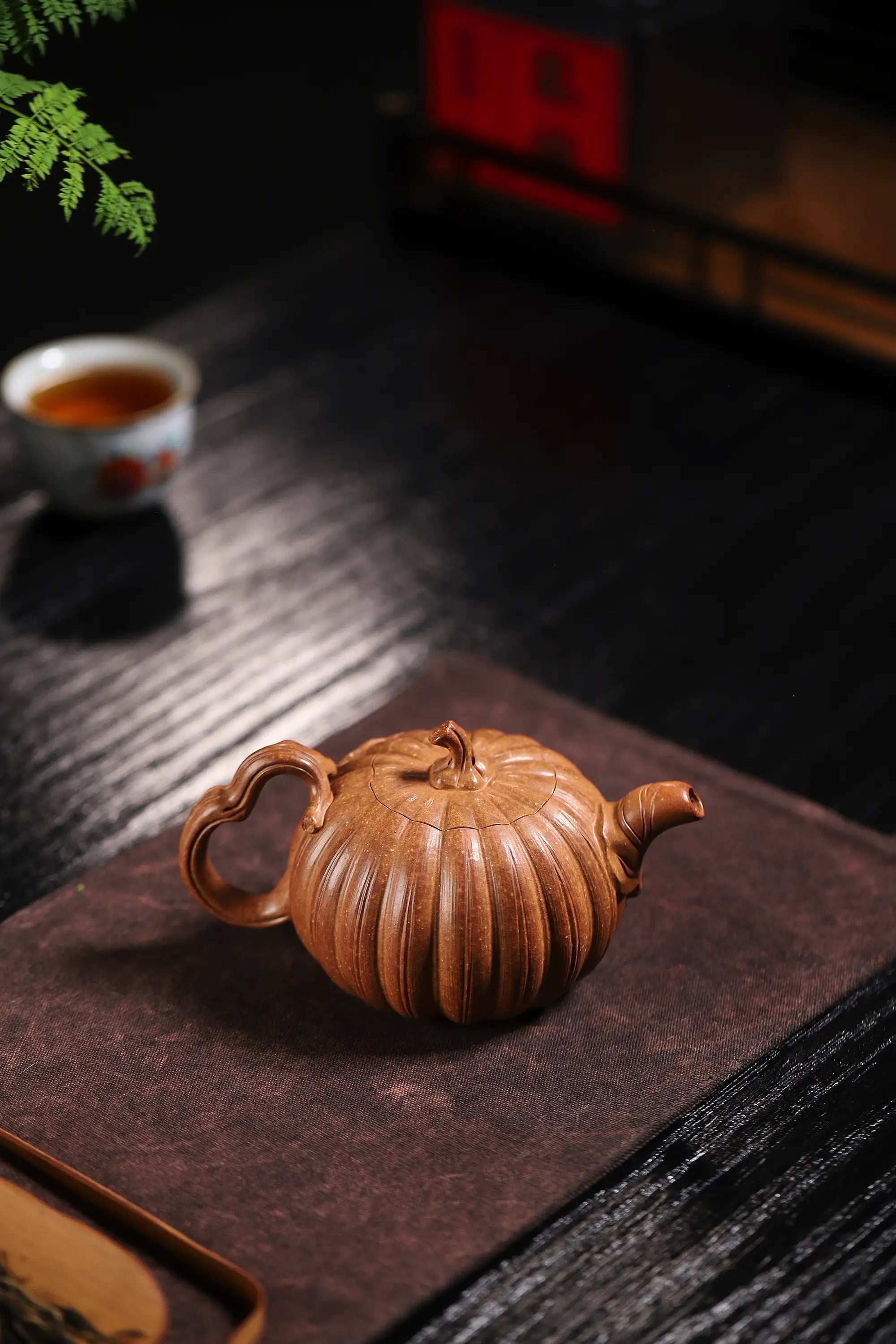 Pumpkin Ribbed Pattern Fully Handmade Flocculent Golden Duan Clay Yixing Teapot