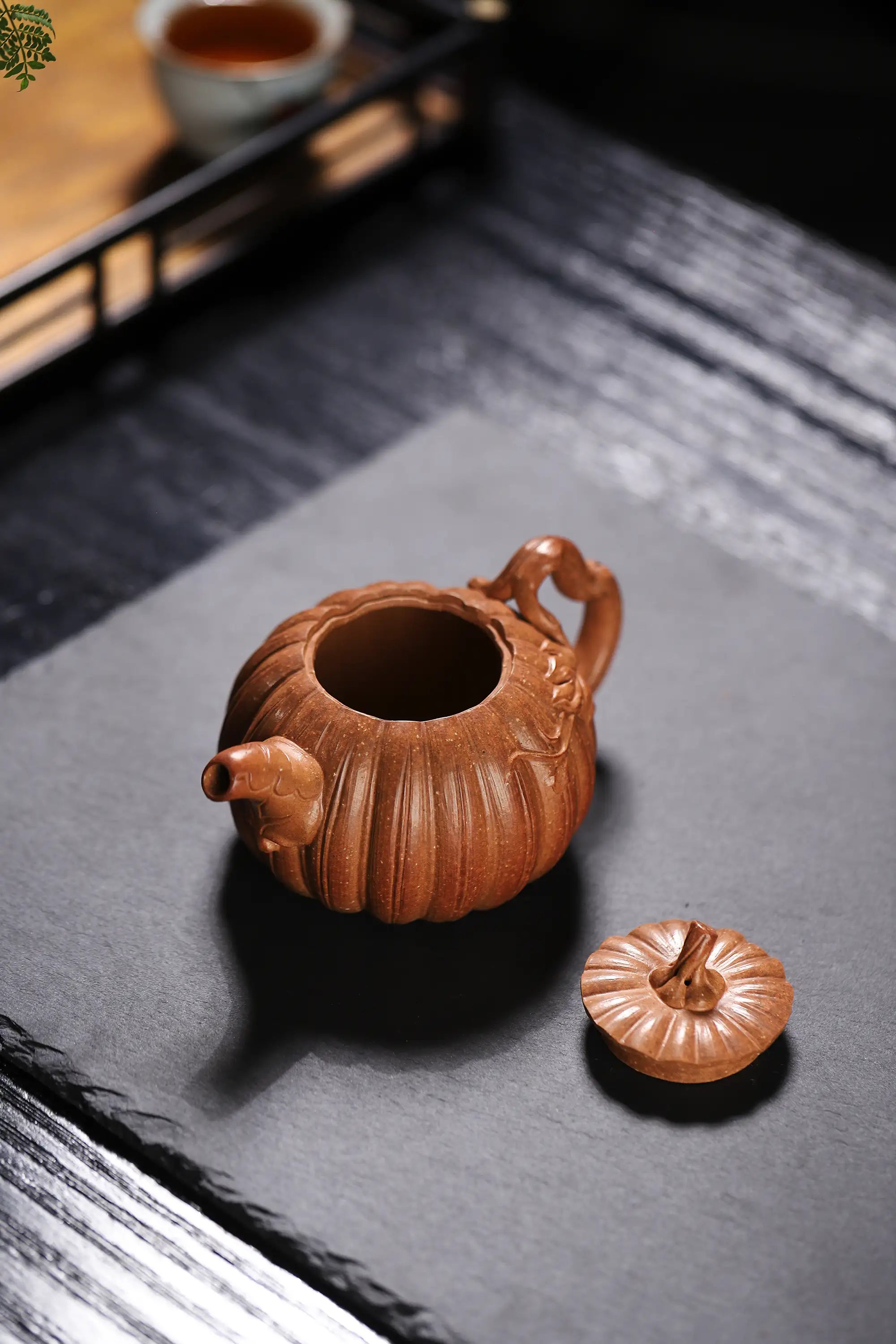 Pumpkin Ribbed Pattern Fully Handmade Flocculent Golden Duan Clay Yixing Teapot