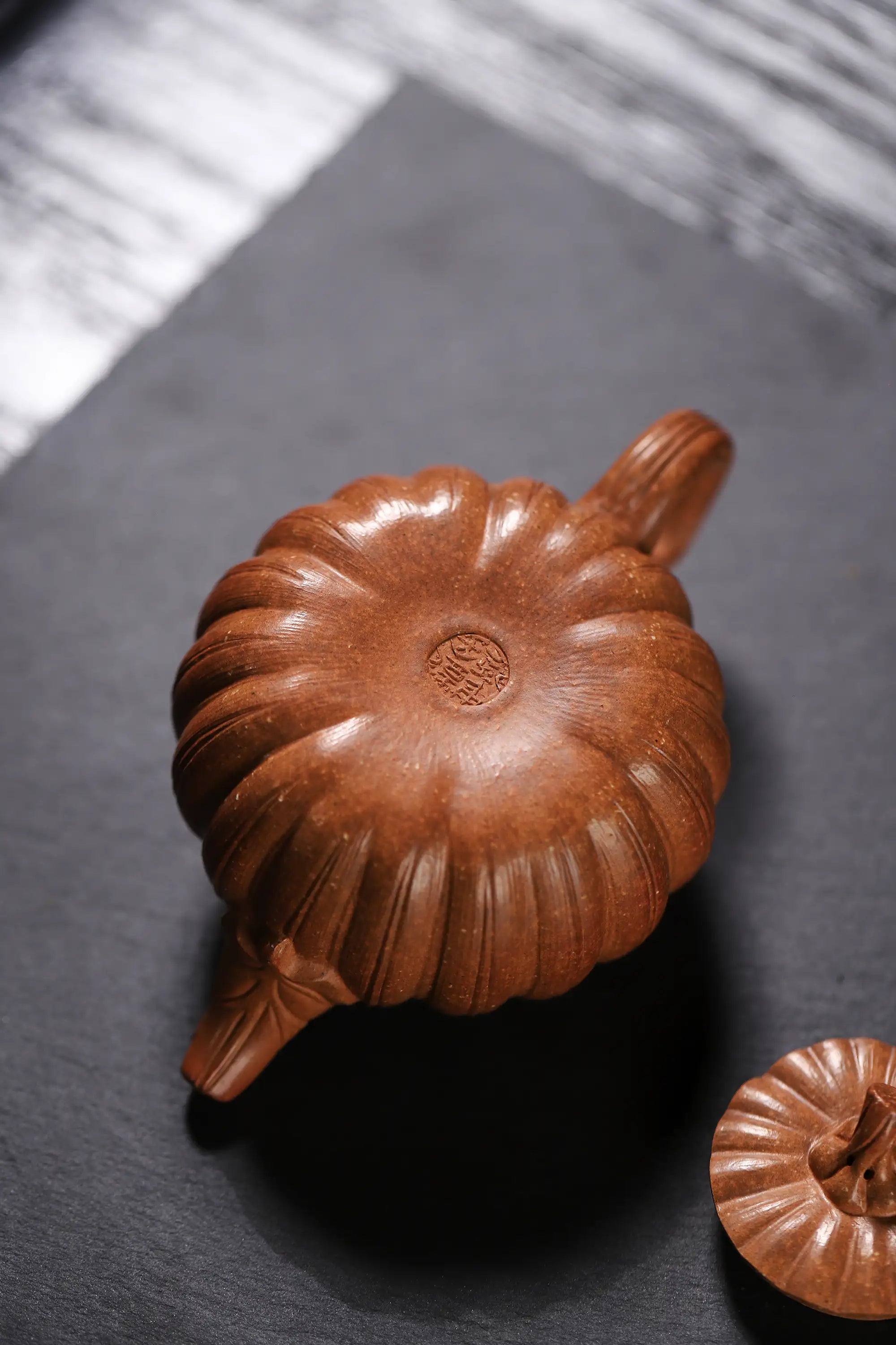 Pumpkin Ribbed Pattern Fully Handmade Flocculent Golden Duan Clay Yixing Teapot