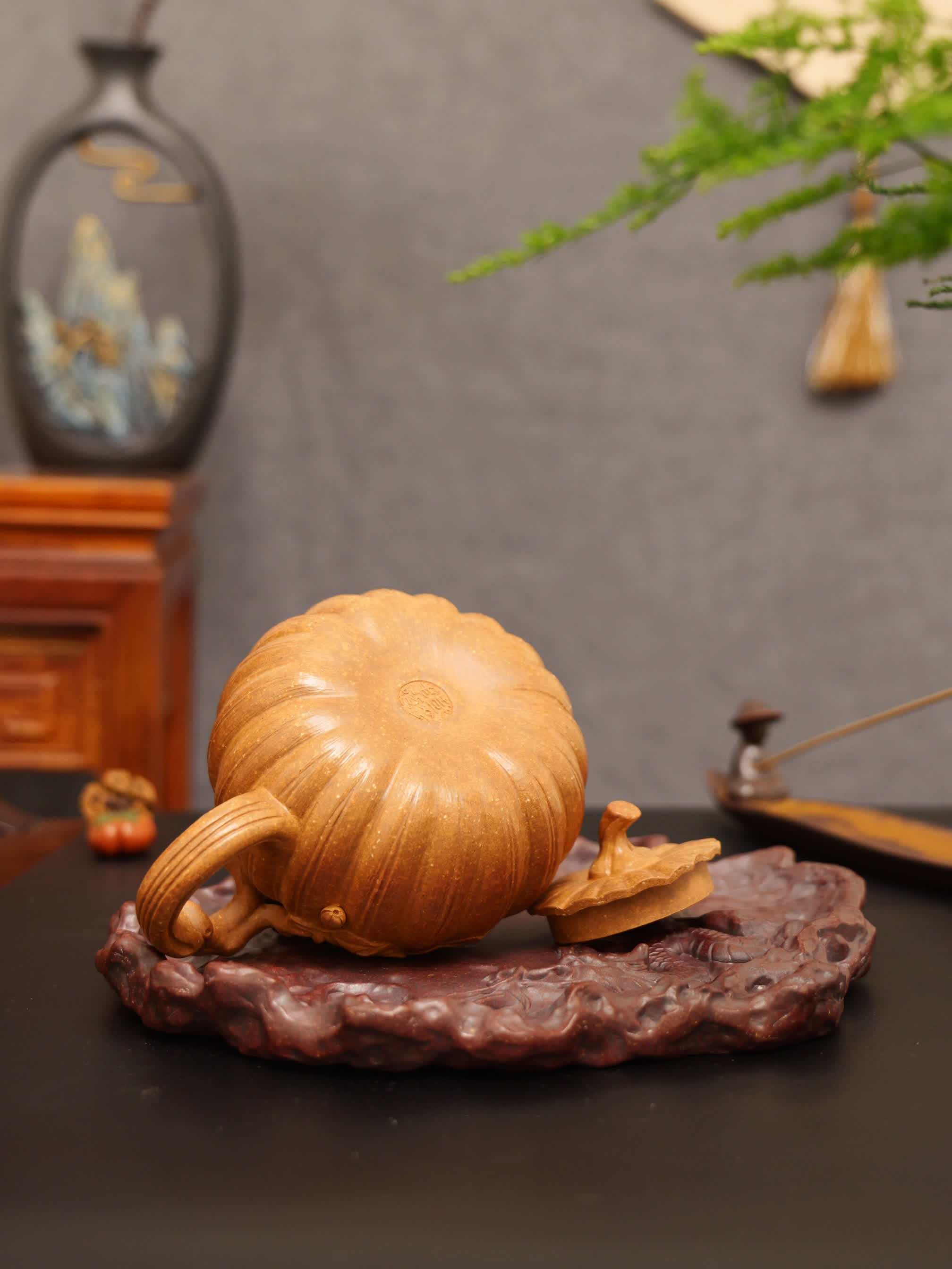 Pumpkin Ribbed Pattern Fully Handmade Flocculent Golden Duan Clay Yixing Teapot