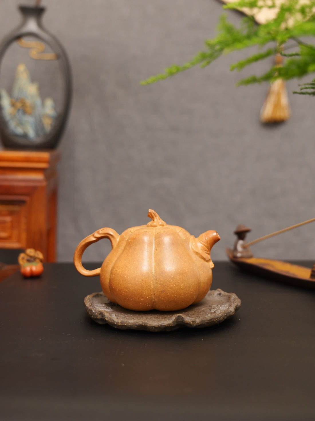 Pumpkin Ribbed Pattern Fully Handmade Flocculent Golden Duan Clay Yixing Teapot