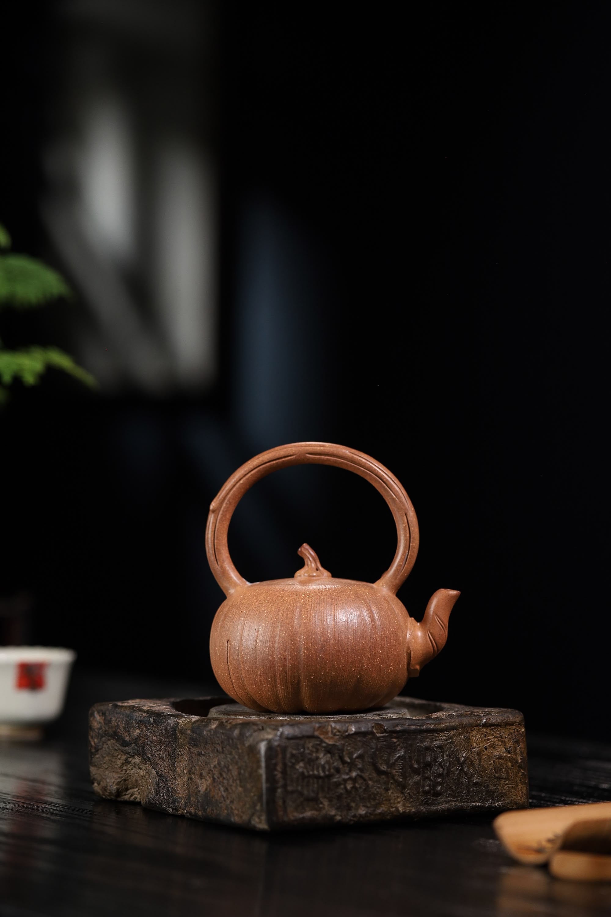Pumpkin Shape with Overhead Handle Handcrafted Duanni Clay Yixing Teapot