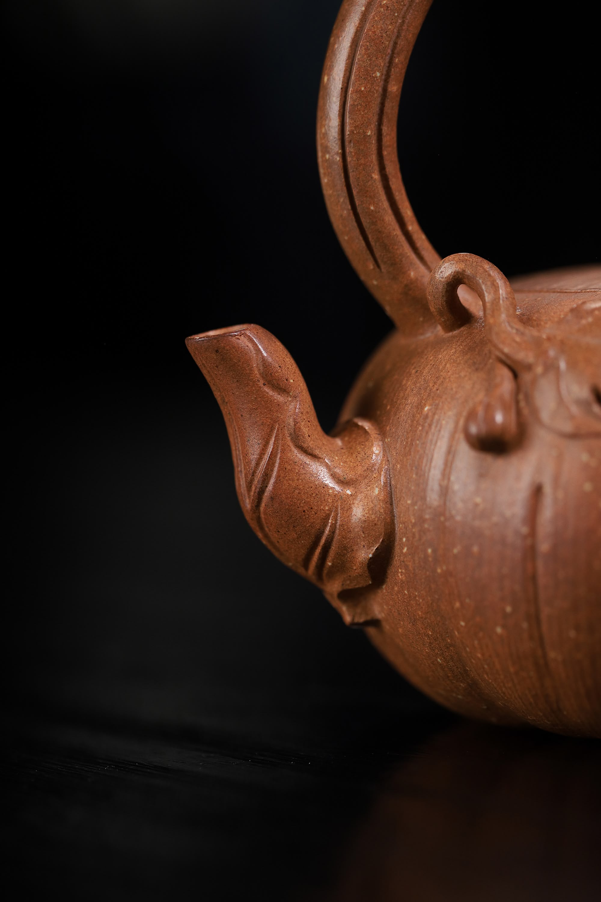 Pumpkin Shape with Overhead Handle Handcrafted Duanni Clay Yixing Teapot