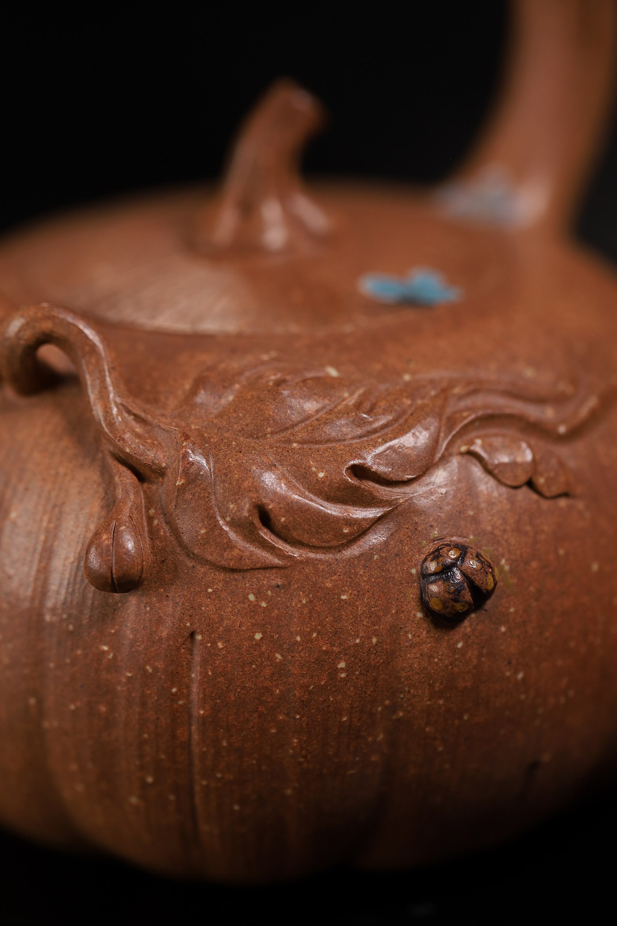 Pumpkin Shape with Overhead Handle Handcrafted Duanni Clay Yixing Teapot