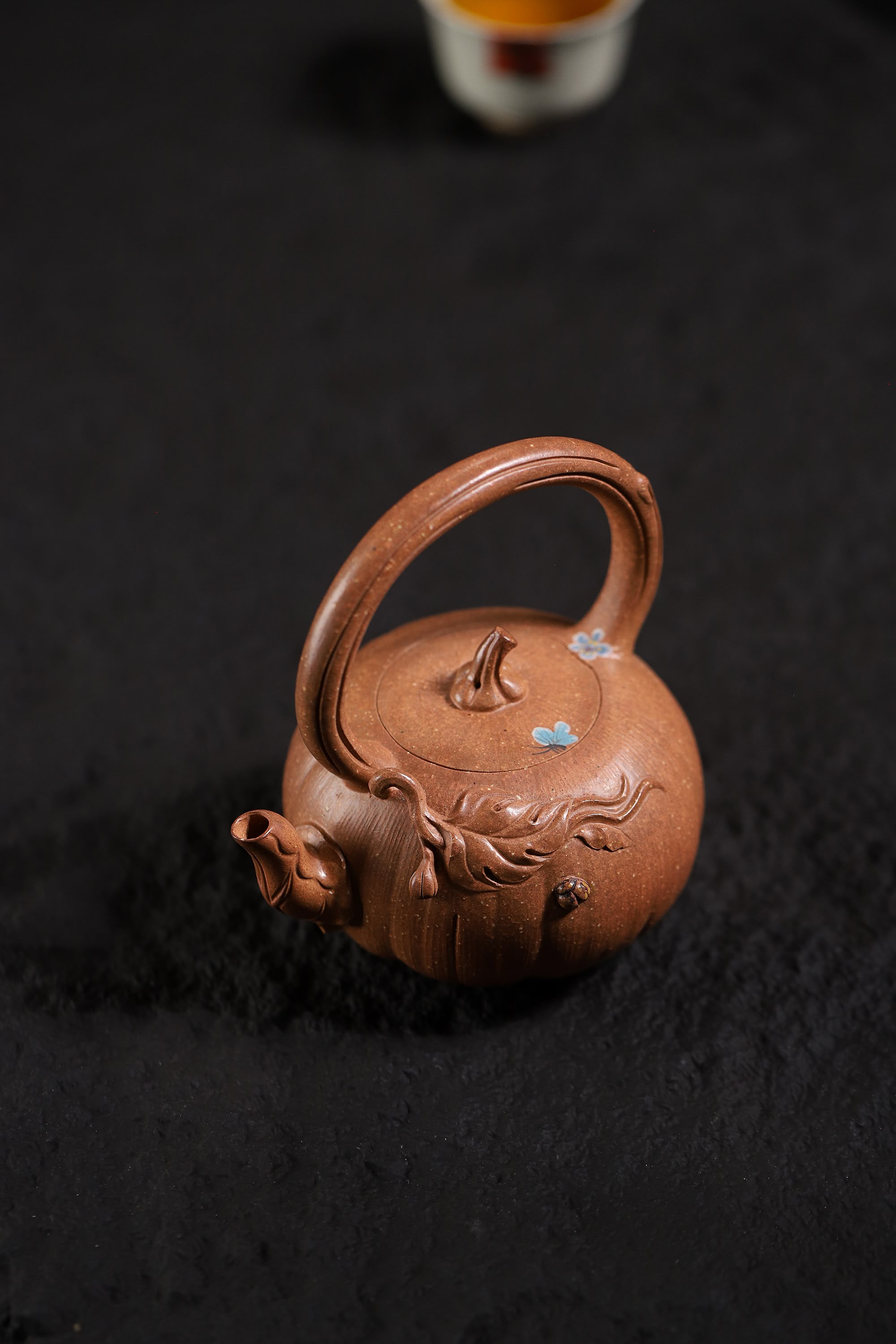 Pumpkin Shape with Overhead Handle Handcrafted Duanni Clay Yixing Teapot