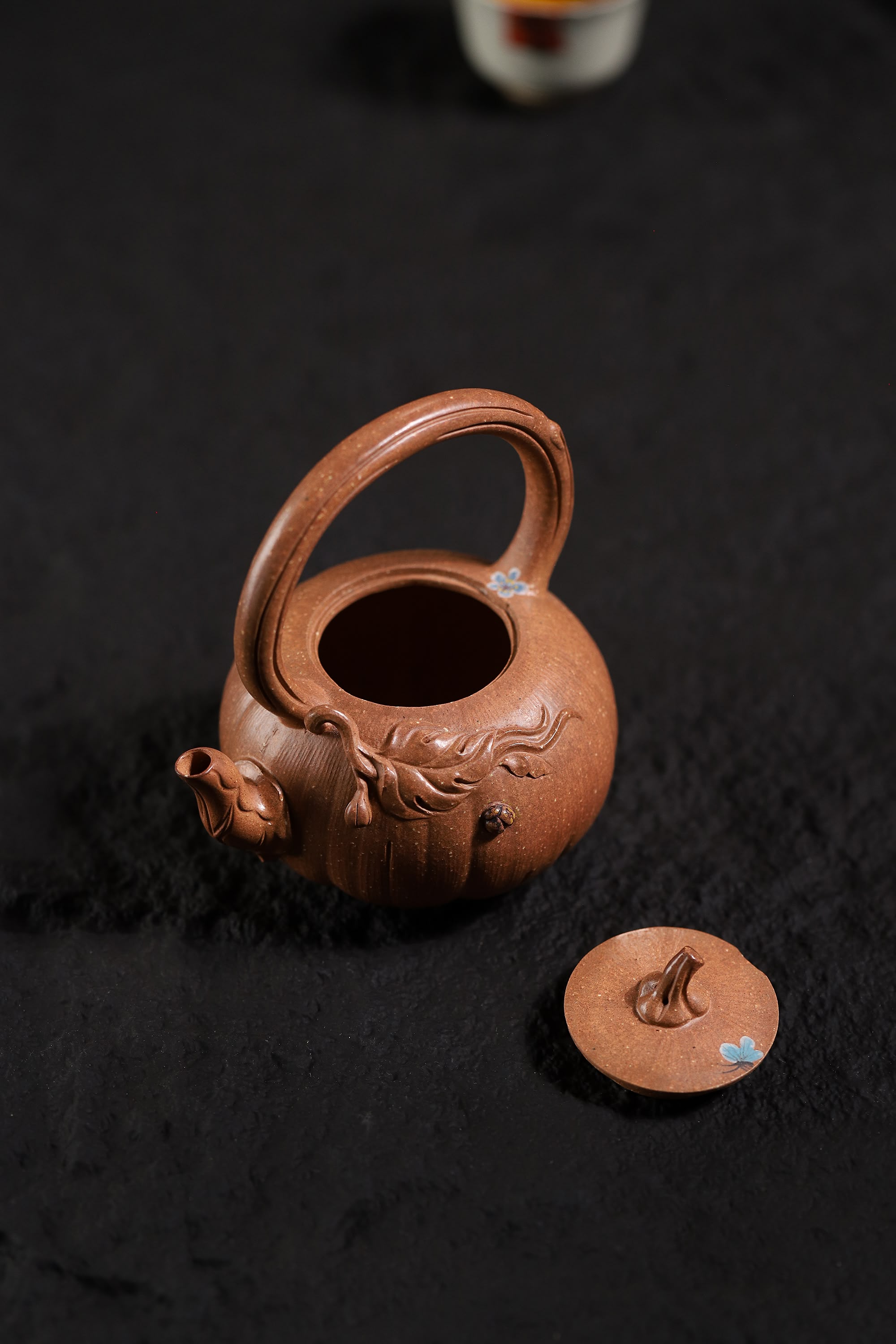 Pumpkin Shape with Overhead Handle Handcrafted Duanni Clay Yixing Teapot