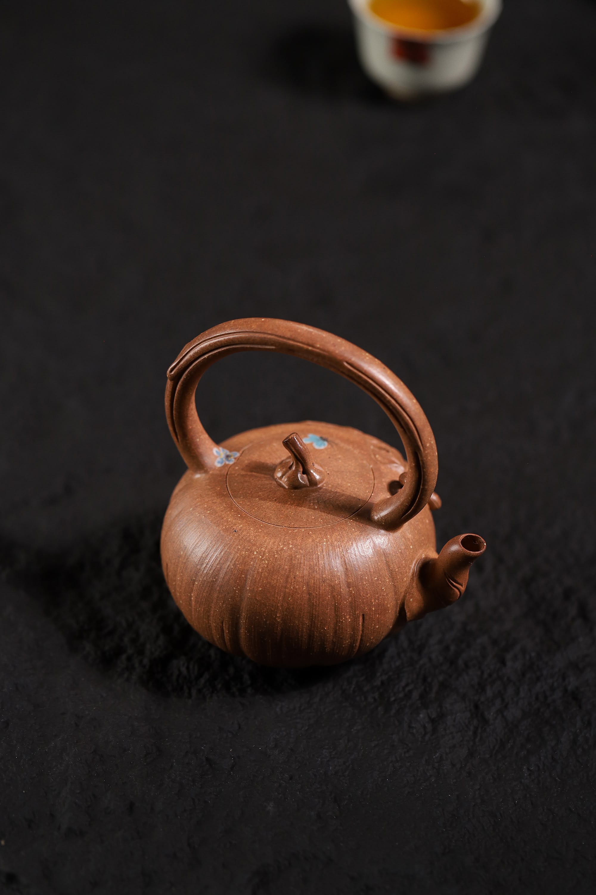 Pumpkin Shape with Overhead Handle Handcrafted Duanni Clay Yixing Teapot