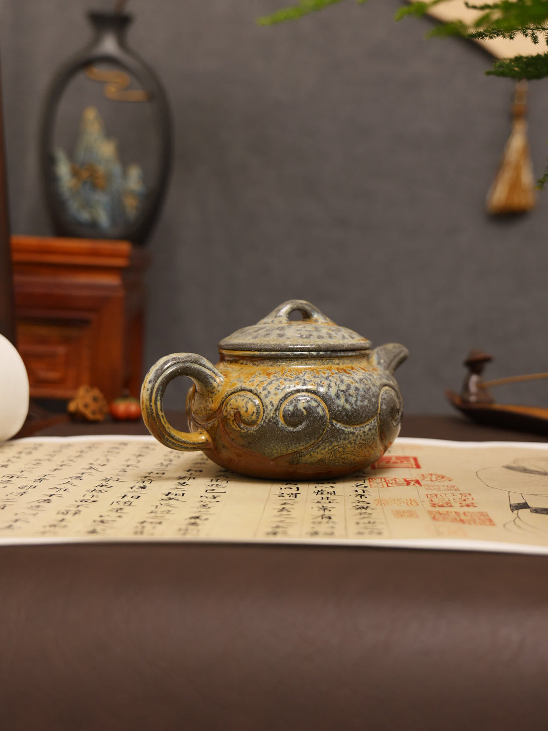 Ruyi Pattern Carving Fully Handmade Purple Clay 'Antique Ruyi' Yixing Teapot