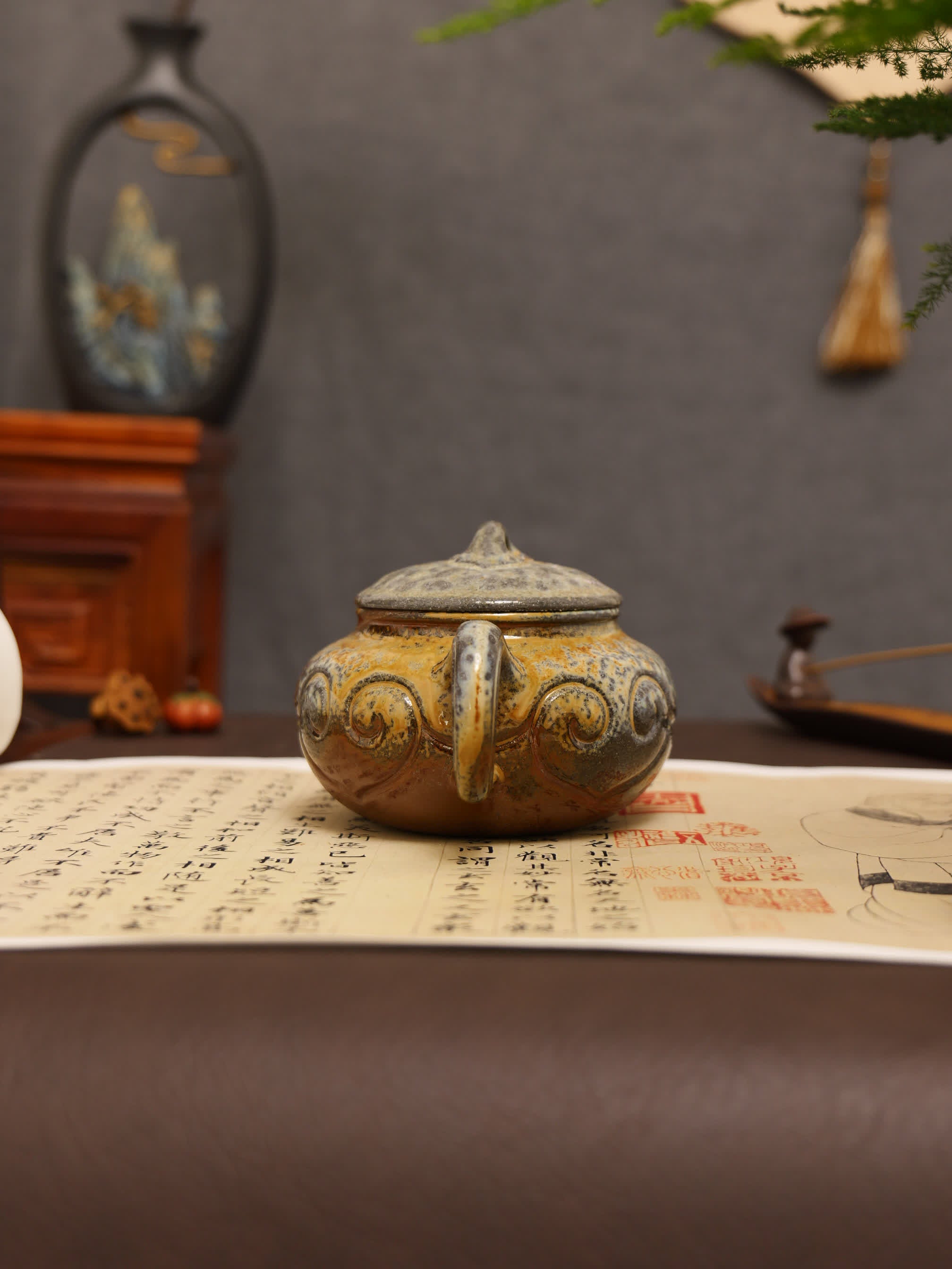 Ruyi Pattern Carving Fully Handmade Purple Clay 'Antique Ruyi' Yixing Teapot