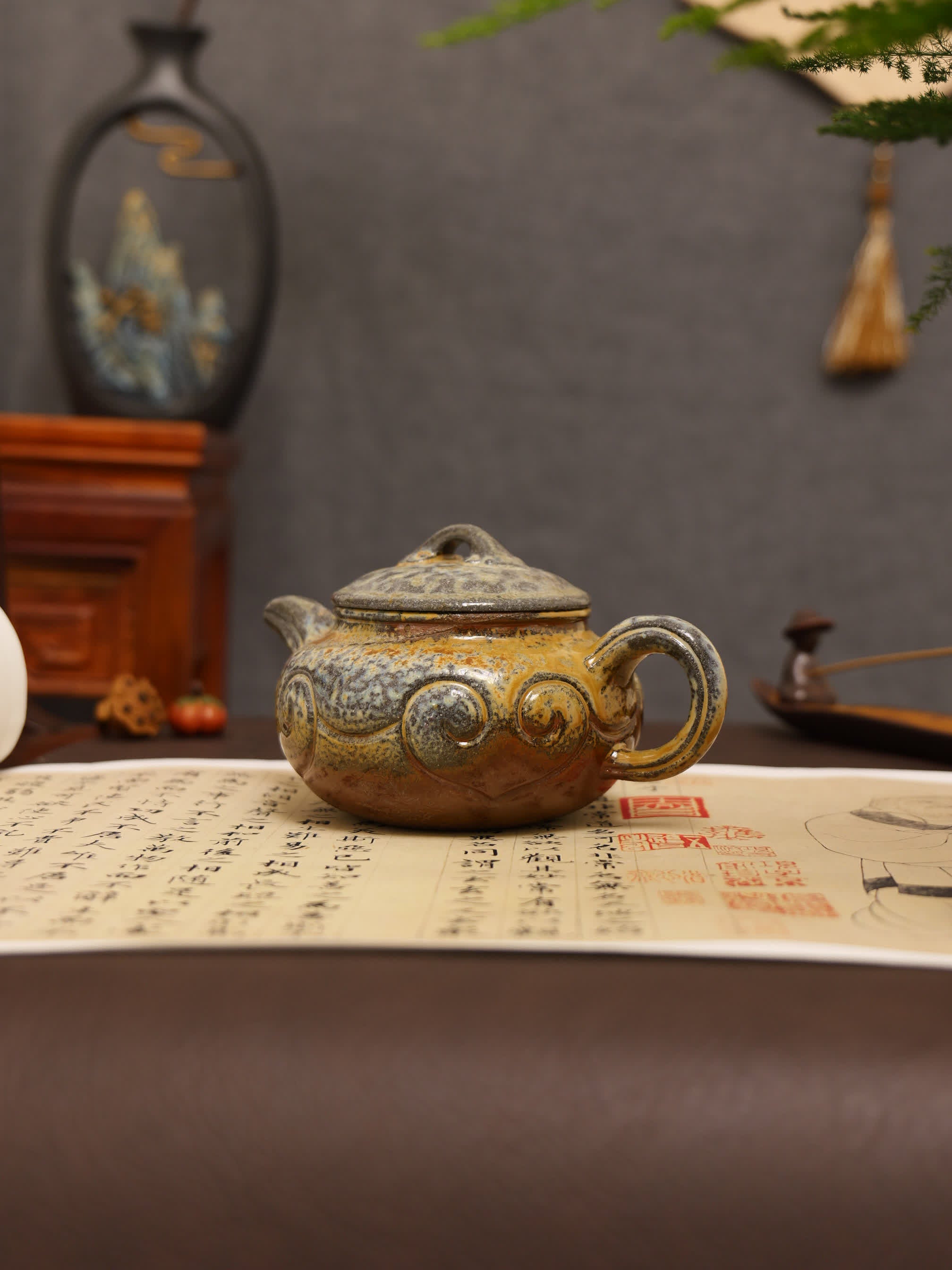 Ruyi Pattern Carving Fully Handmade Purple Clay 'Antique Ruyi' Yixing Teapot