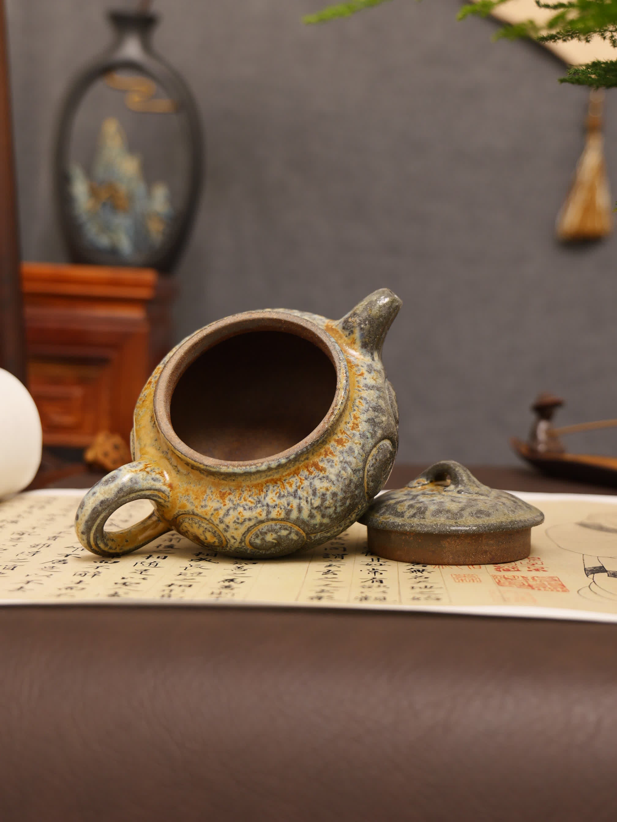 Ruyi Pattern Carving Fully Handmade Purple Clay 'Antique Ruyi' Yixing Teapot
