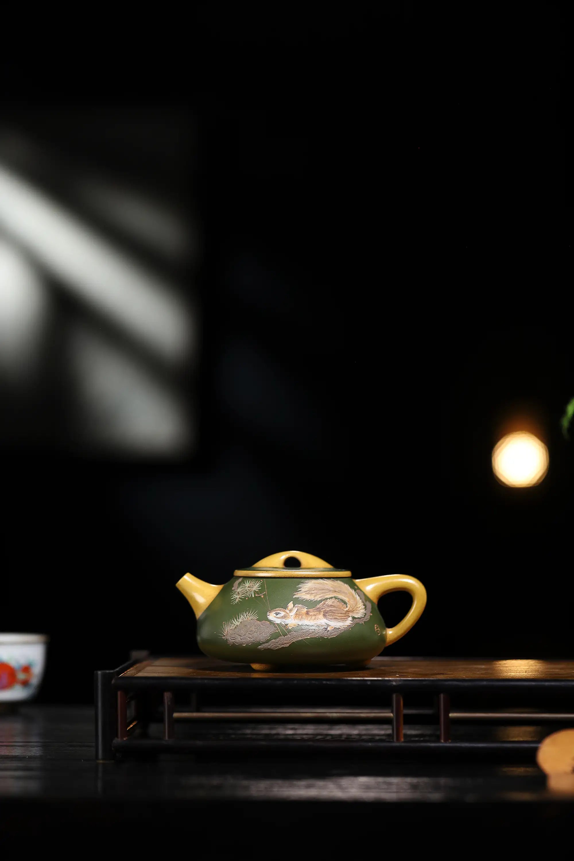Squirrel Painting & Philosophical Inscription Fully Handmade Duan Clay 'Jingzhou Shi Piao' Yixing Teapot