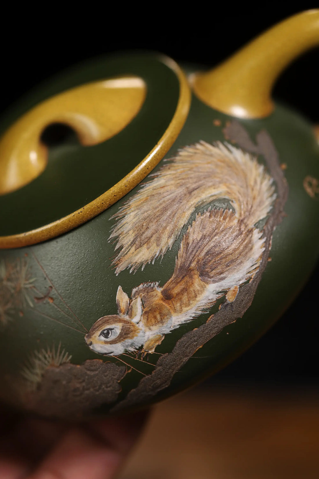 Squirrel Painting & Philosophical Inscription Fully Handmade Duan Clay 'Jingzhou Shi Piao' Yixing Teapot