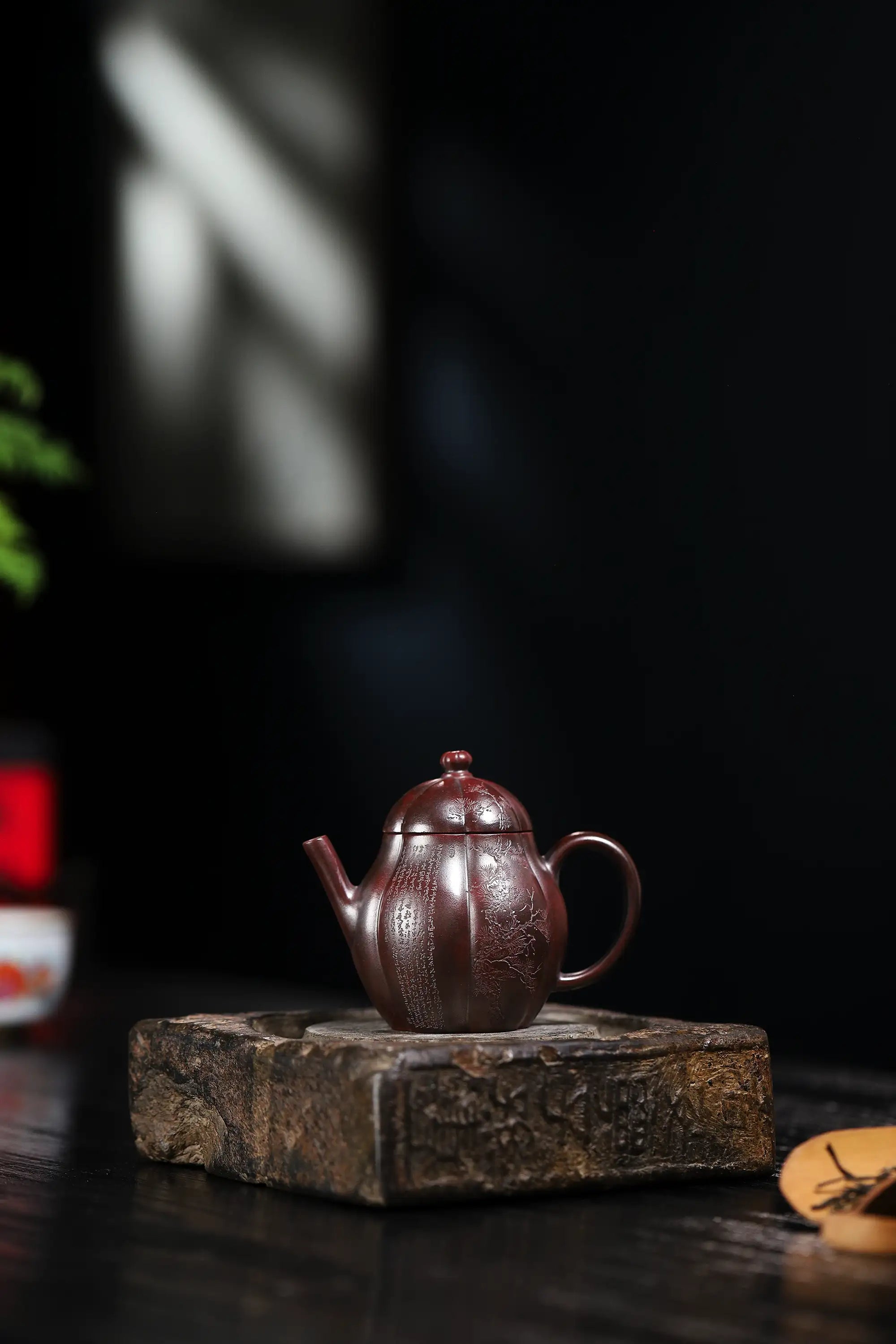 Three Friends of Winter Carving Fully Handmade Zijinsha-Purple Clay 'Gao Ling Hua' Yixing Teapot