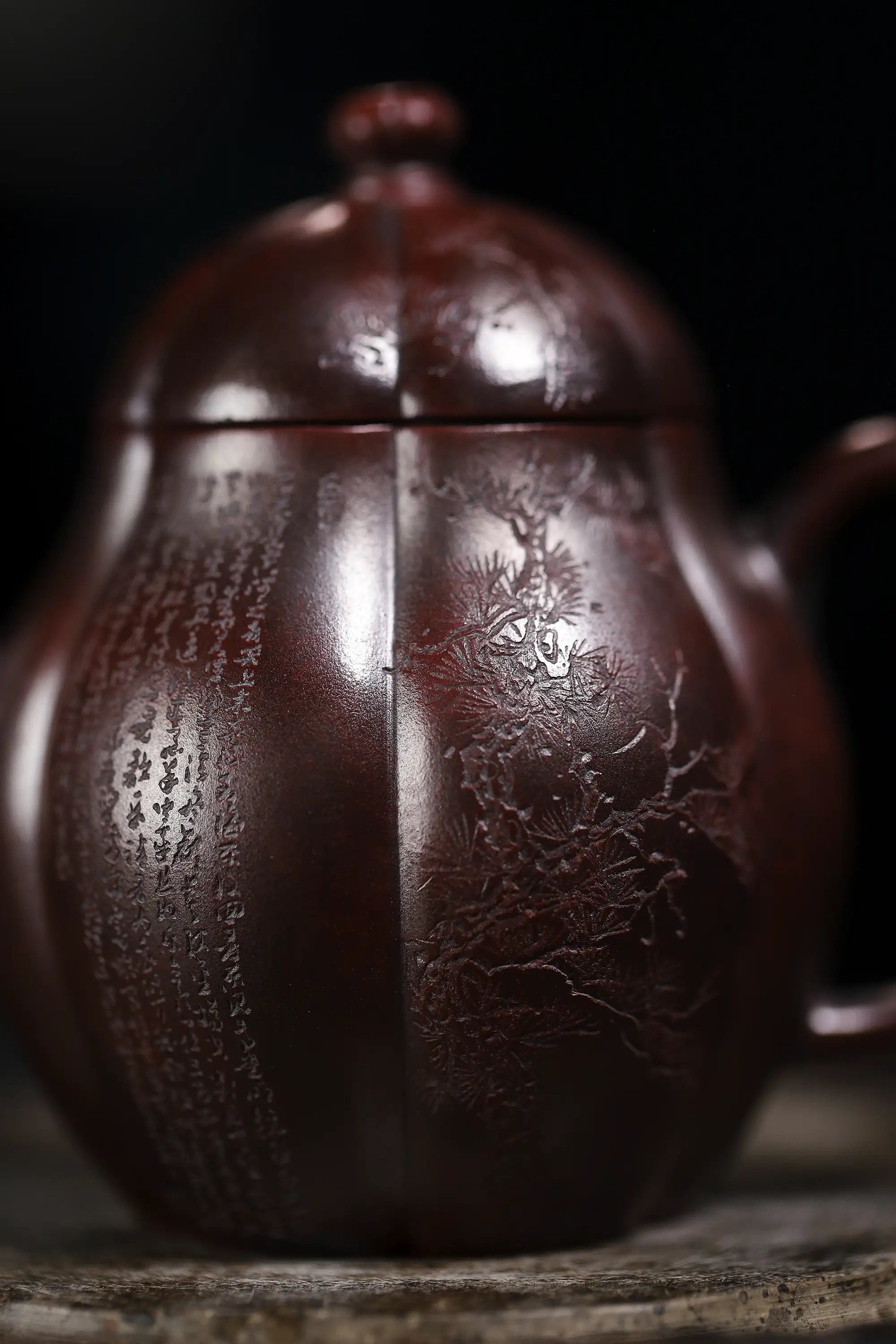 Three Friends of Winter Carving Fully Handmade Zijinsha-Purple Clay 'Gao Ling Hua' Yixing Teapot