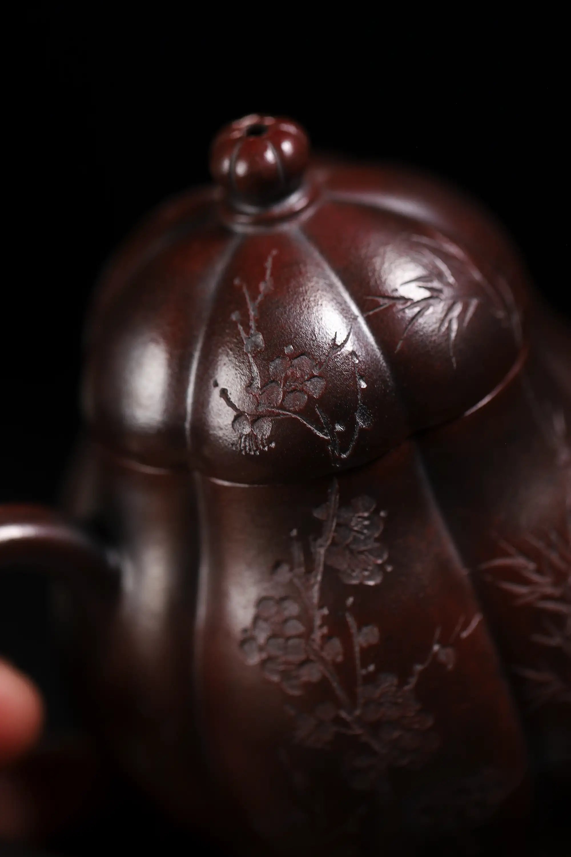 Three Friends of Winter Carving Fully Handmade Zijinsha-Purple Clay 'Gao Ling Hua' Yixing Teapot