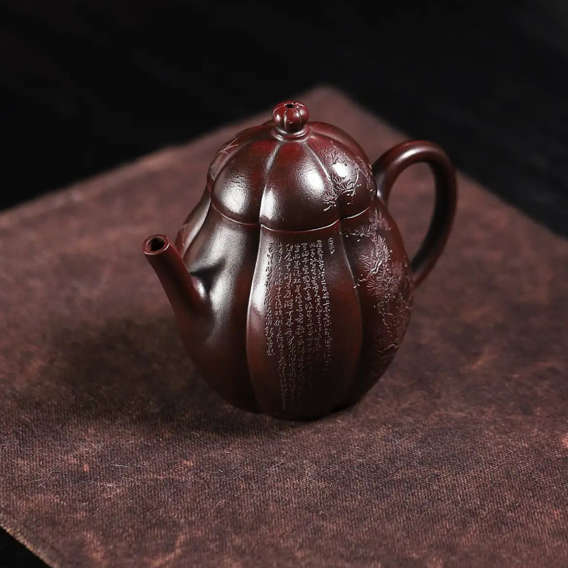 Three Friends of Winter Carving Fully Handmade Zijinsha-Purple Clay 'Gao Ling Hua' Yixing Teapot
