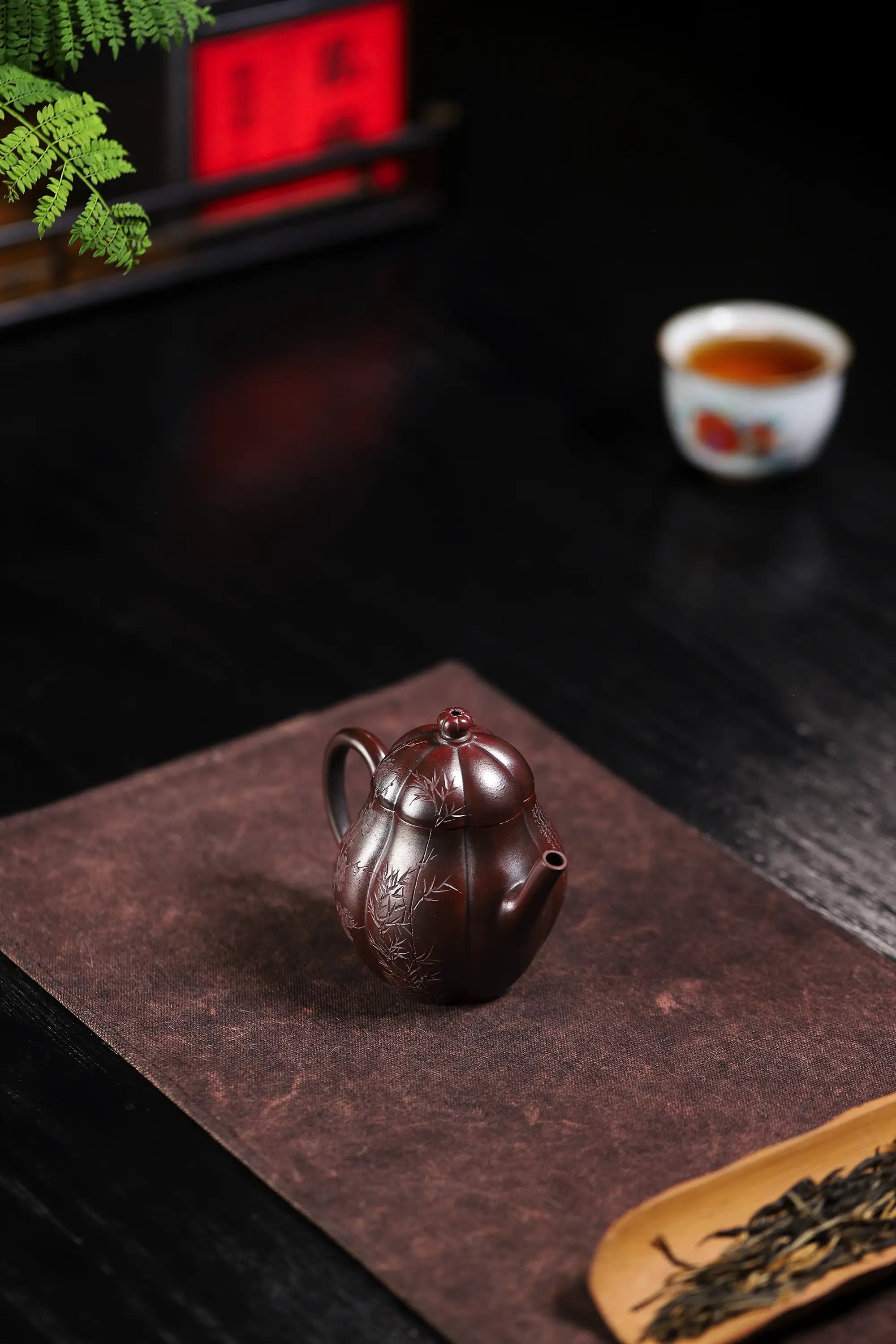 Three Friends of Winter Carving Fully Handmade Zijinsha-Purple Clay 'Gao Ling Hua' Yixing Teapot