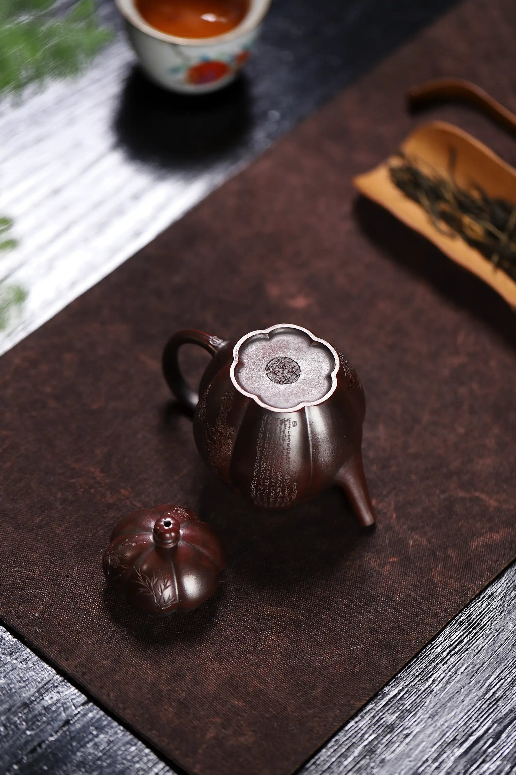 Three Friends of Winter Carving Fully Handmade Zijinsha-Purple Clay 'Gao Ling Hua' Yixing Teapot