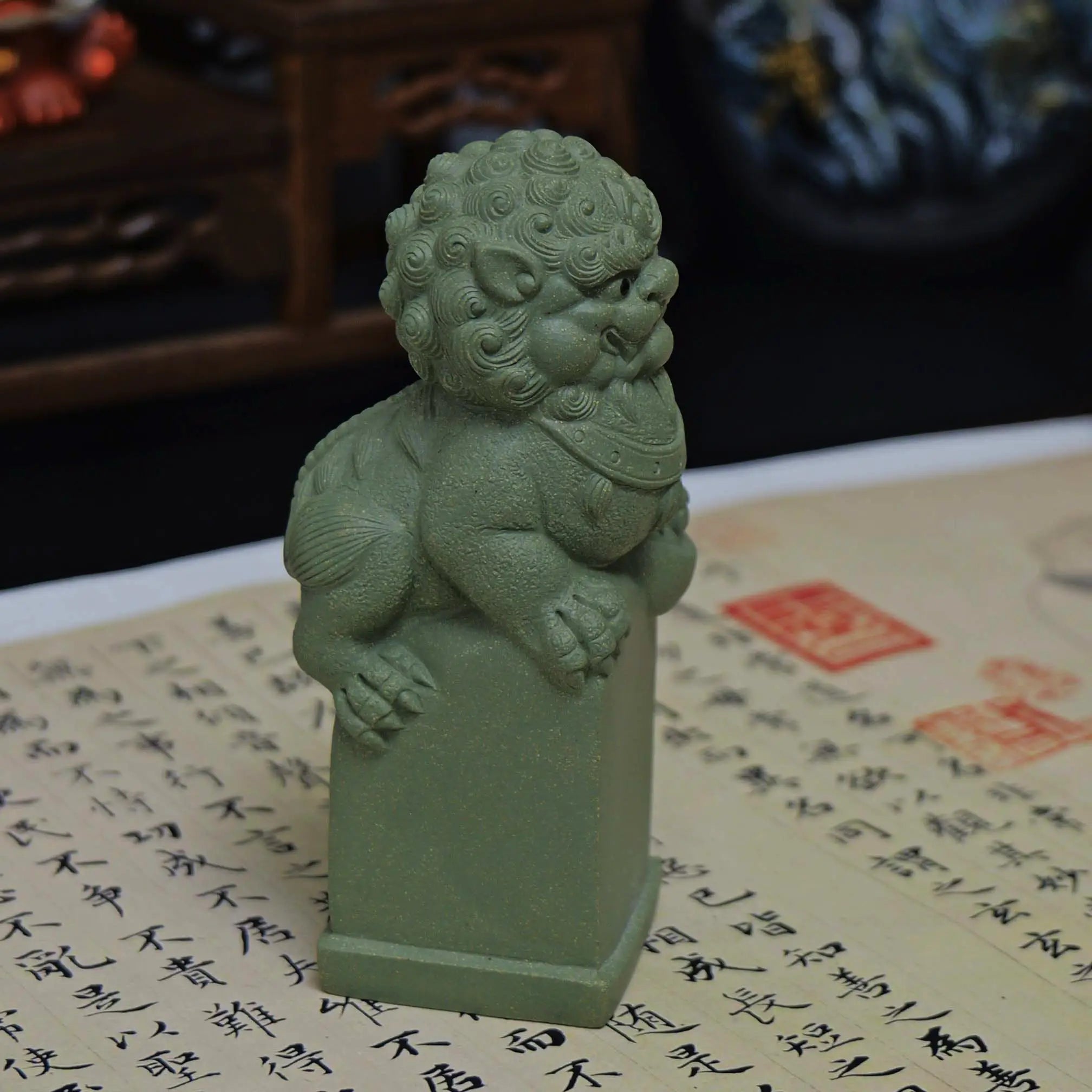 Yixing Clay Handmade Lying Lion Tea Pet (Auspicious Guardian Style)