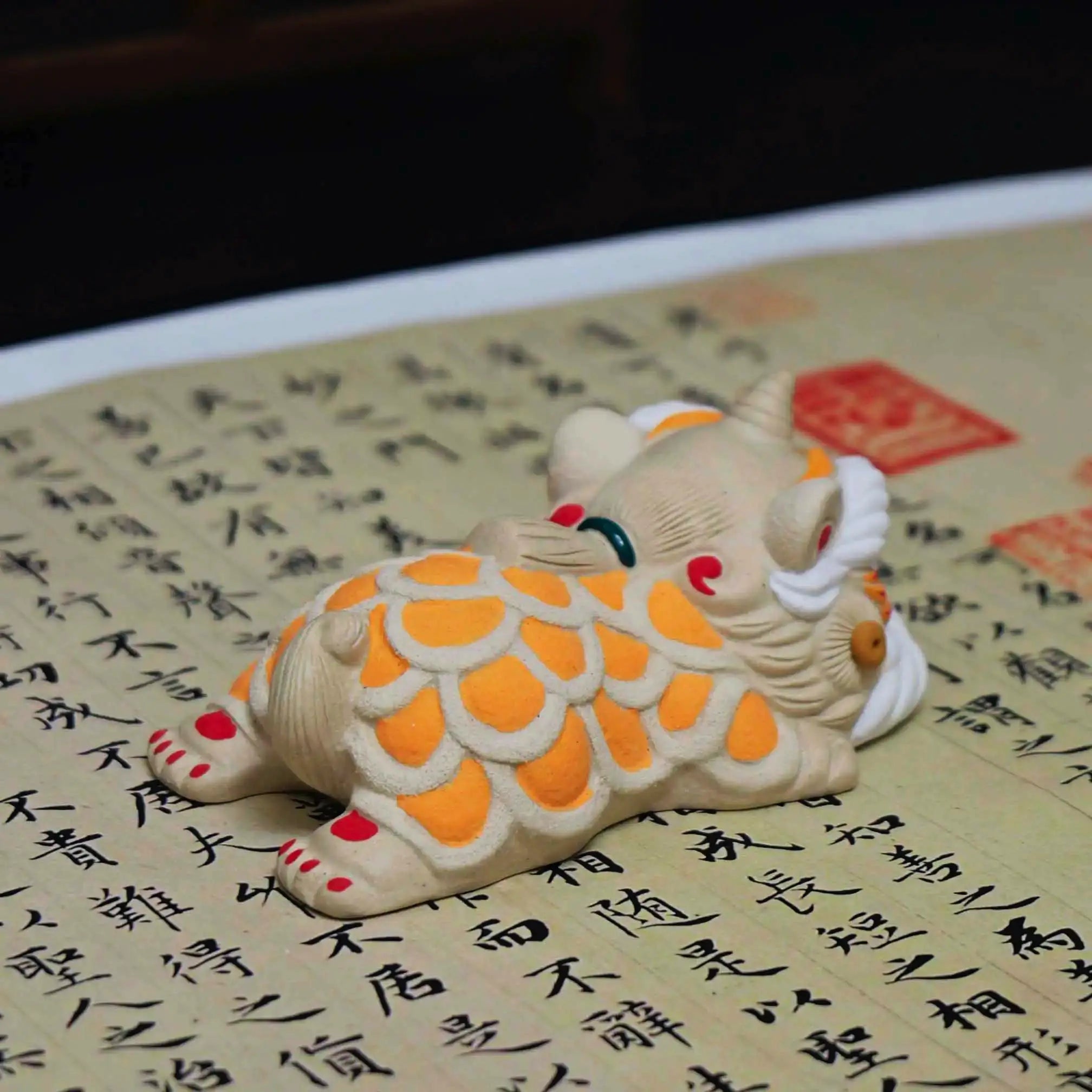 Yixing White Clay Handmade Sleeping Guardian Lion Tea Pet