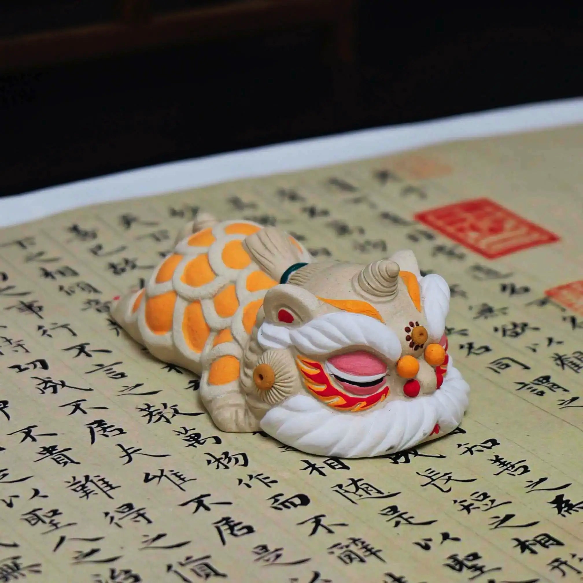 Yixing White Clay Handmade Sleeping Guardian Lion Tea Pet