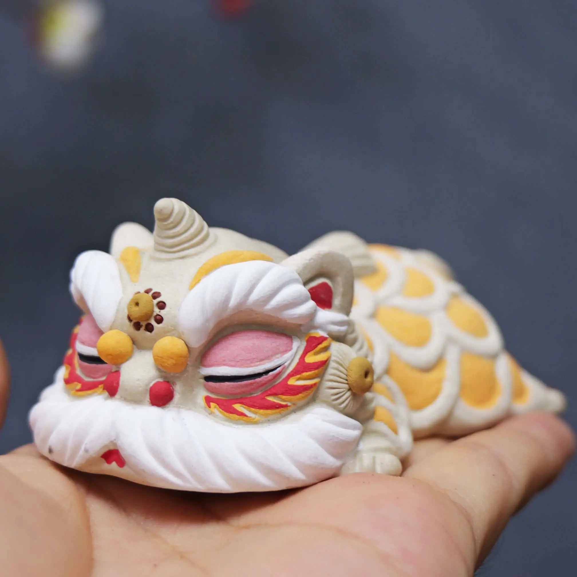 Yixing White Clay Handmade Sleeping Guardian Lion Tea Pet