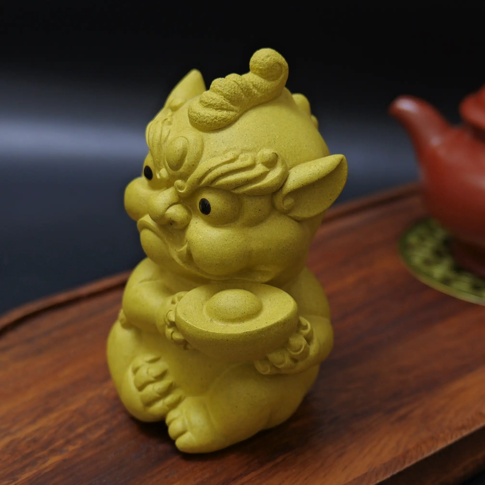 Yixing Yellow Clay Handmade Ingot Lion Tea Pet