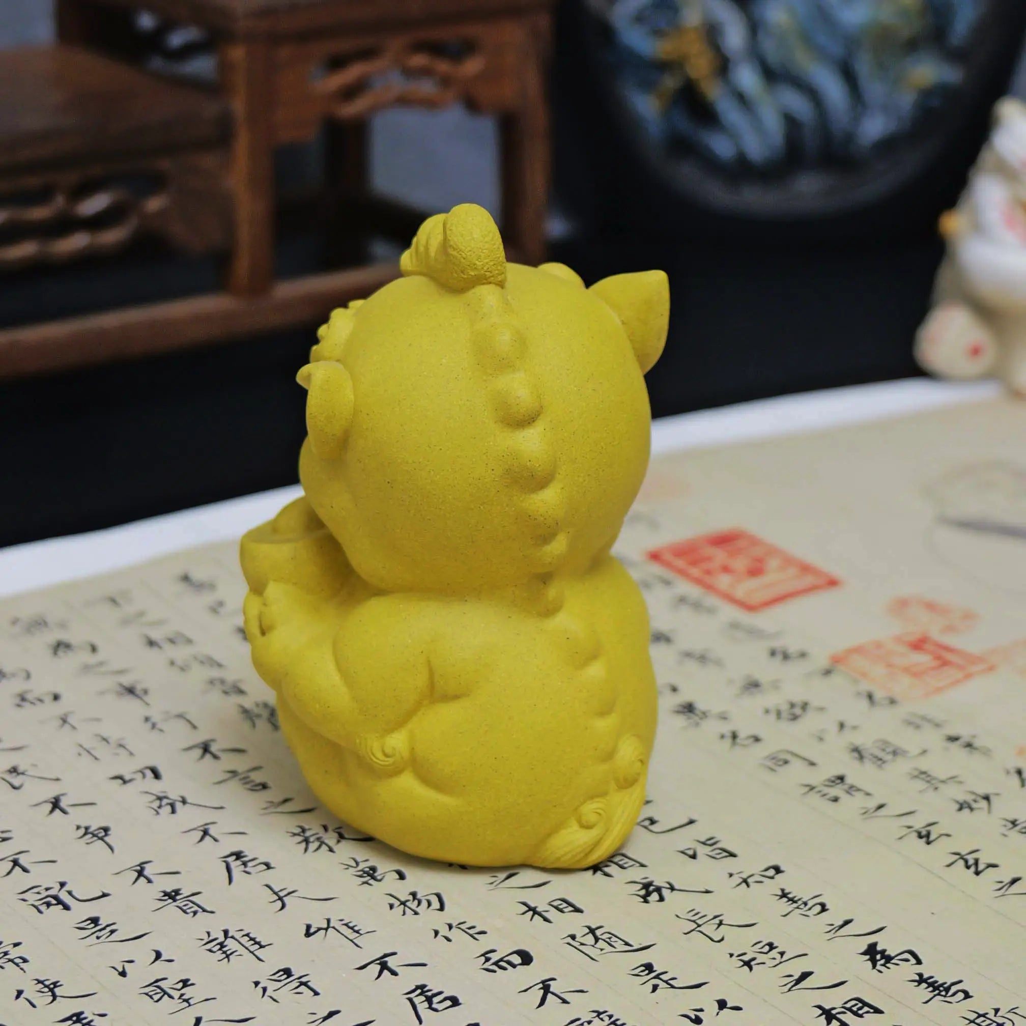 Yixing Yellow Clay Handmade Ingot Lion Tea Pet