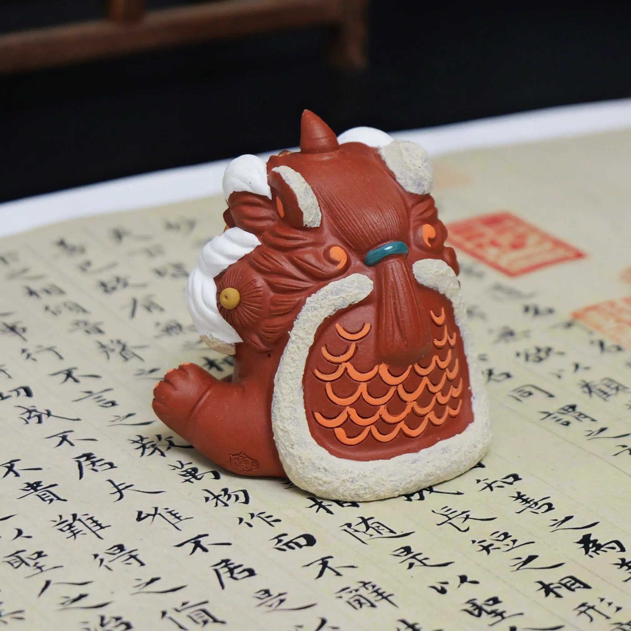 Yixing Zhu Ni Clay Handmade Sitting Guardian Lion Tea Pet